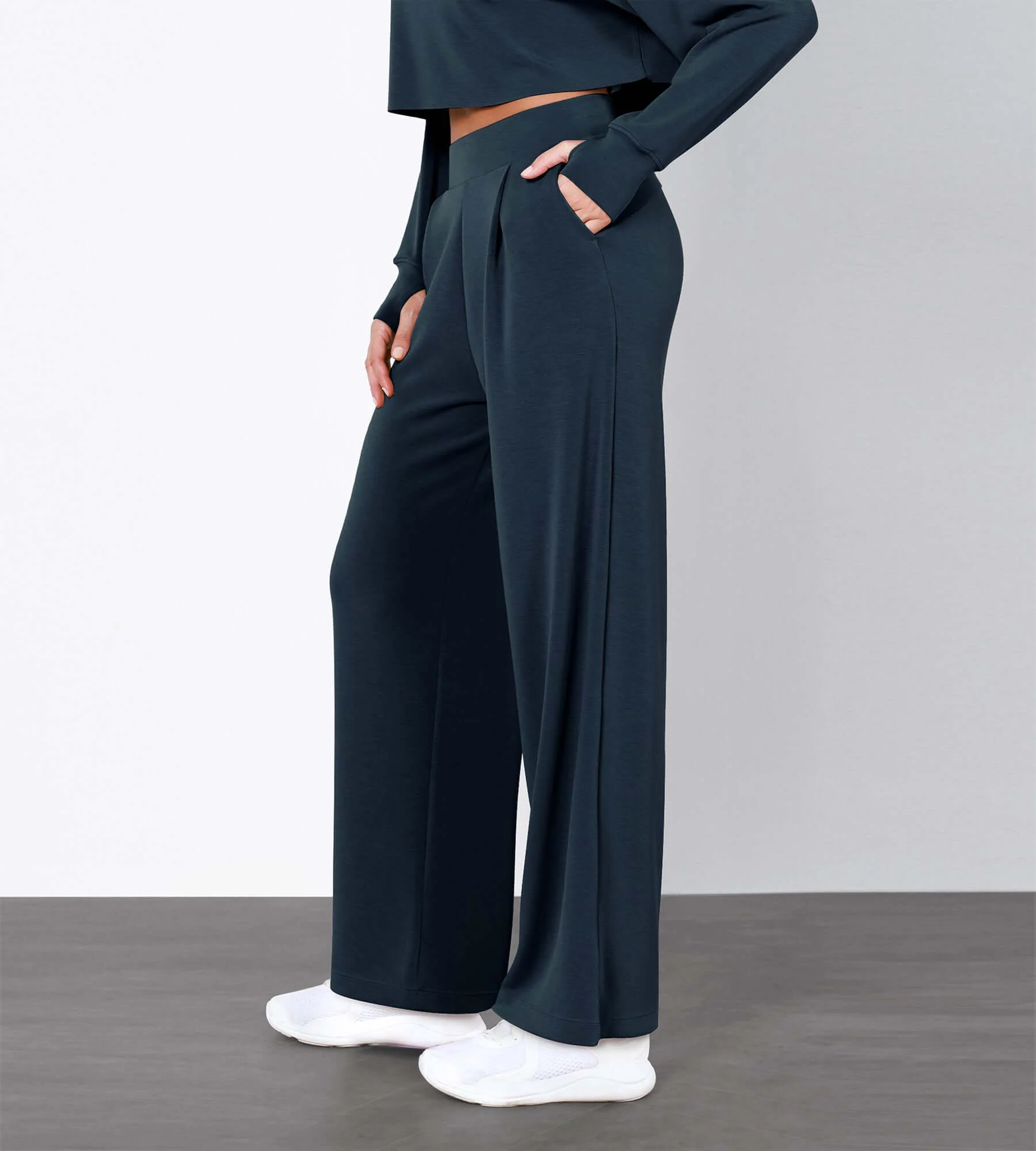 Modal Soft High Waist Wide Leg Casual Pants with Pockets - Image 11