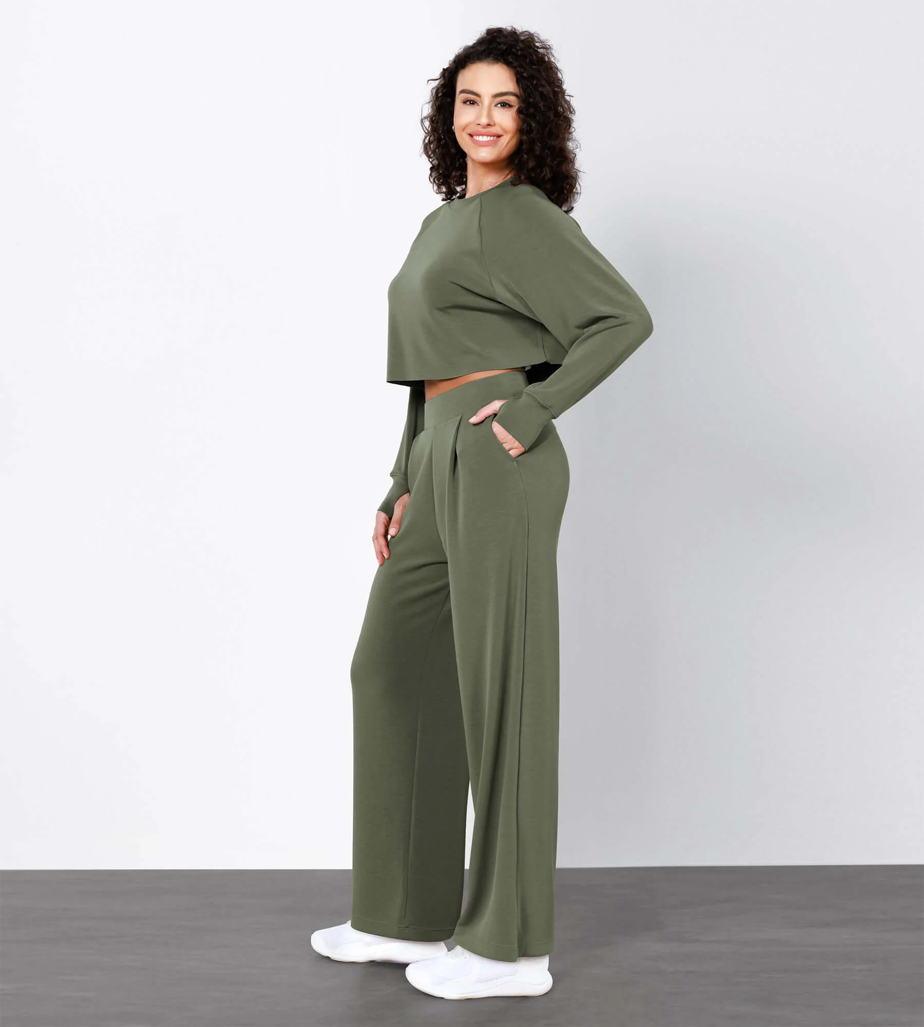 Modal Soft High Waist Wide Leg Casual Pants with Pockets - Image 14