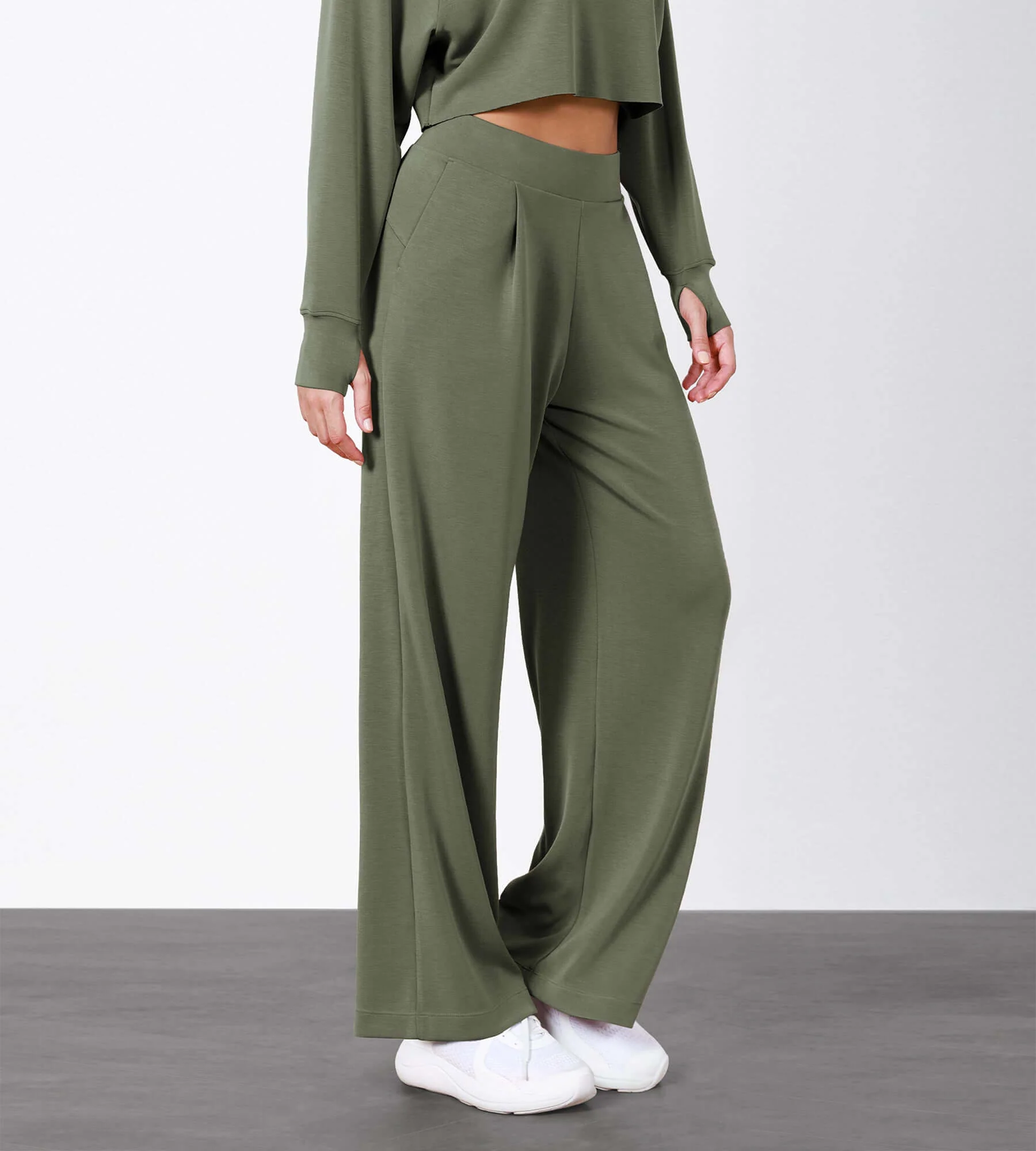 Modal Soft High Waist Wide Leg Casual Pants with Pockets - Image 15