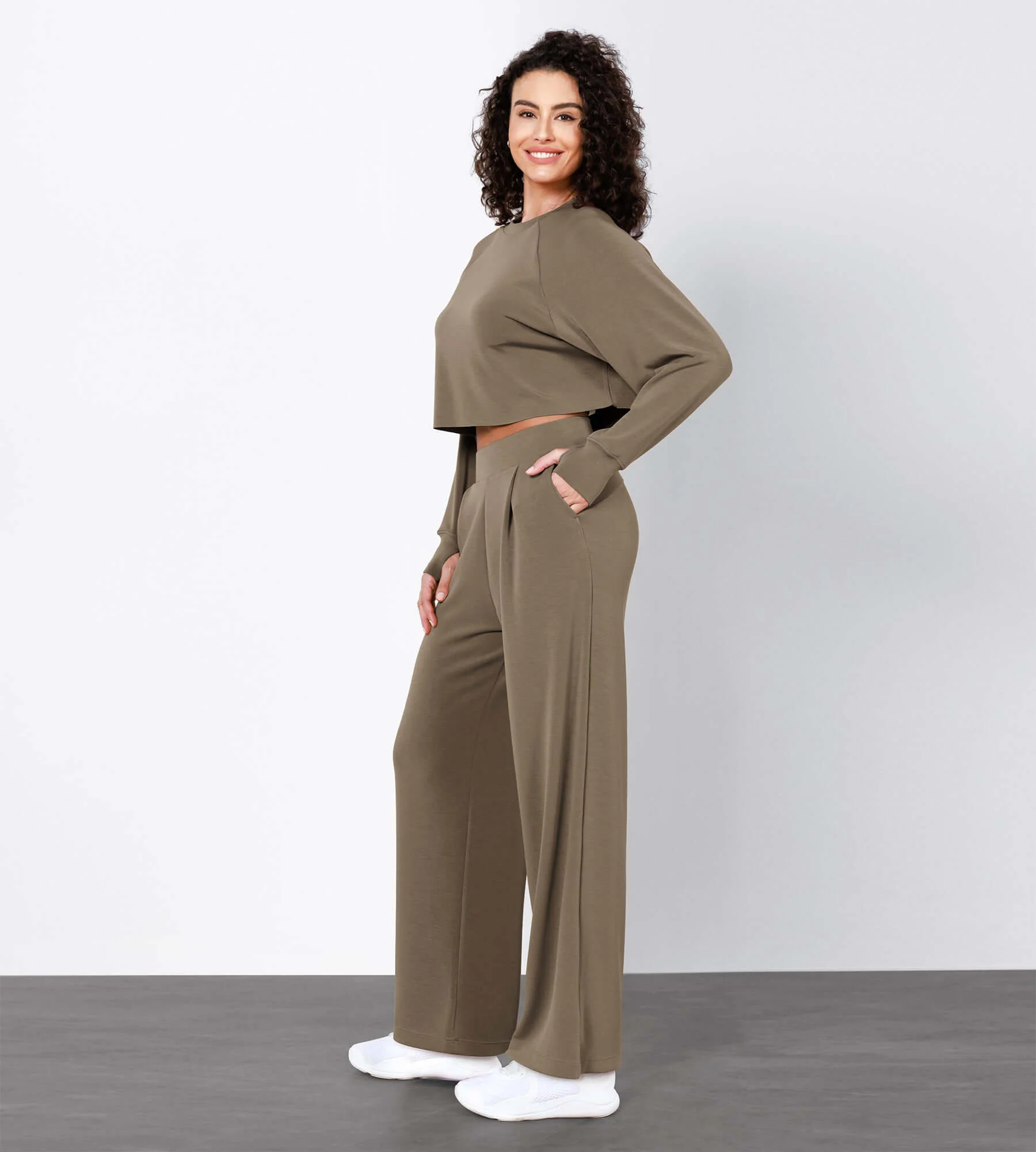 Modal Soft High Waist Wide Leg Casual Pants with Pockets - Image 19