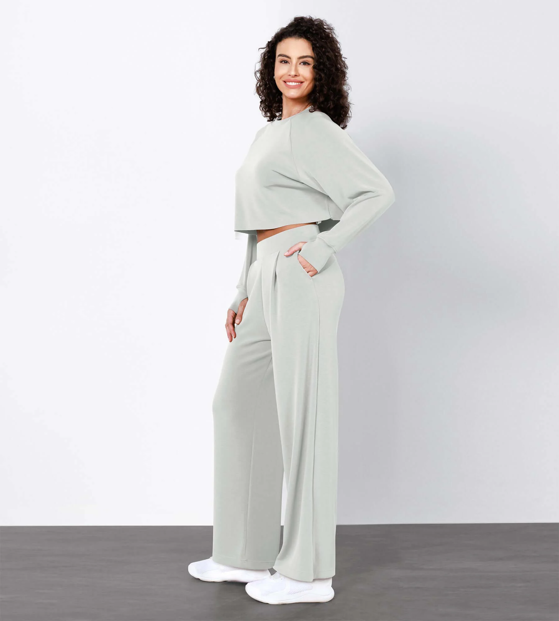 Modal Soft High Waist Wide Leg Casual Pants with Pockets - Image 23