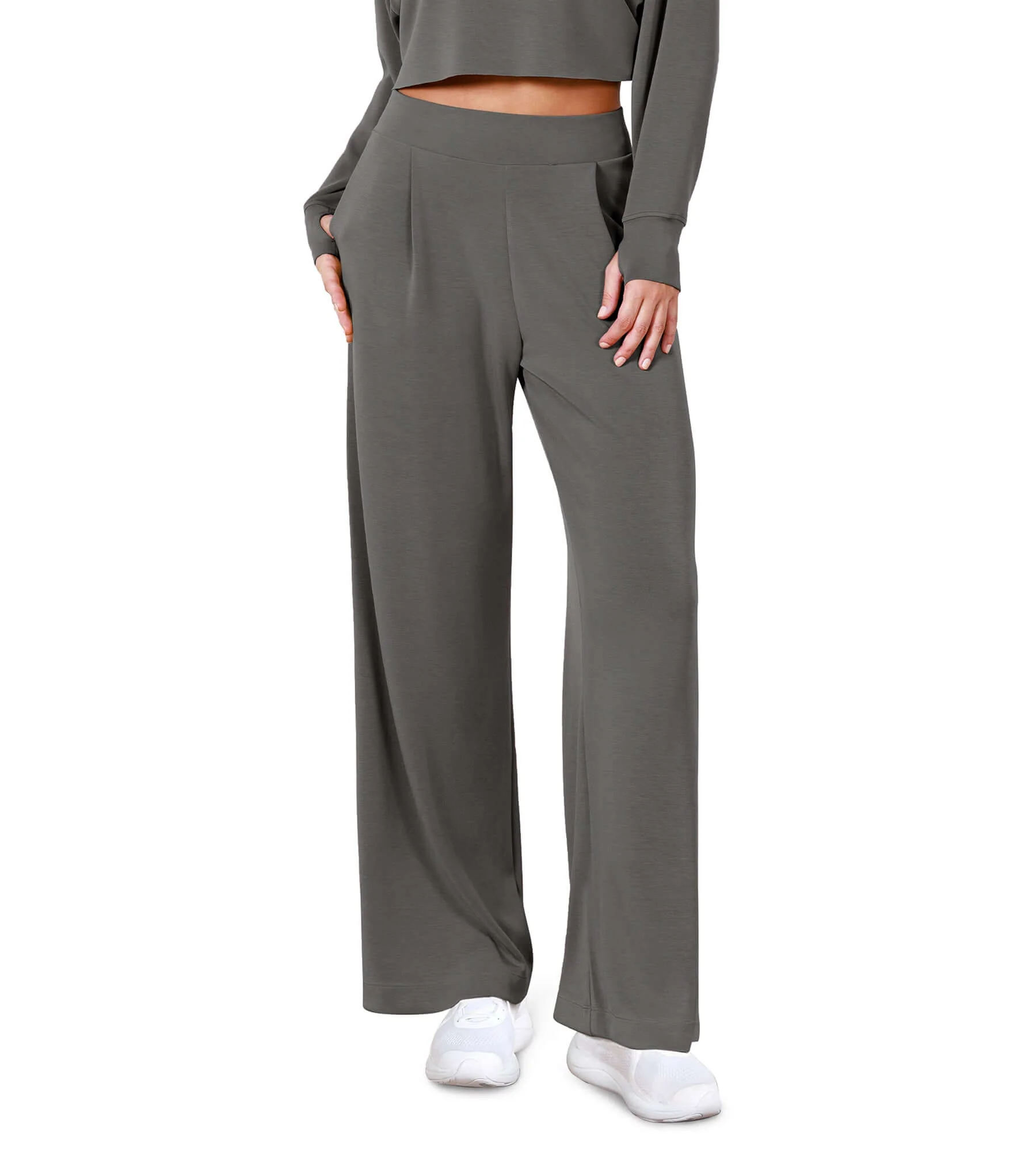Modal Soft High Waist Wide Leg Casual Pants with Pockets - Image 3