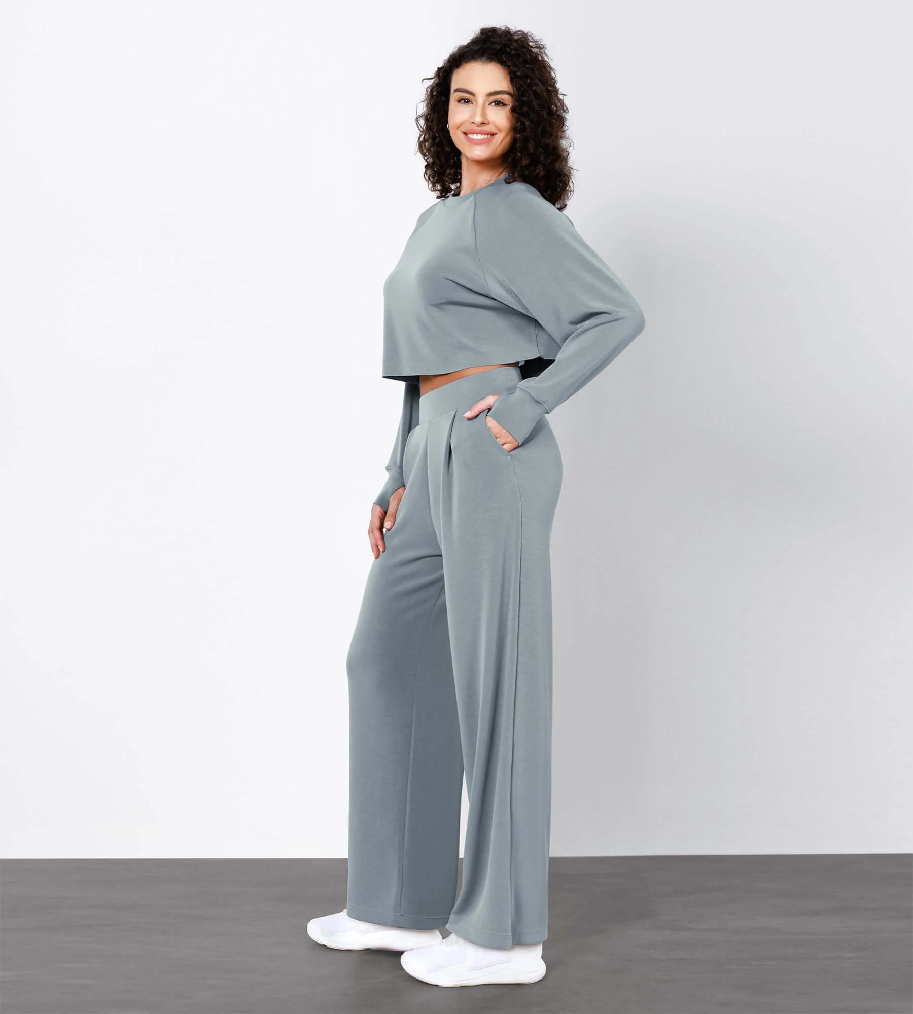 Modal Soft High Waist Wide Leg Casual Pants with Pockets - Image 34