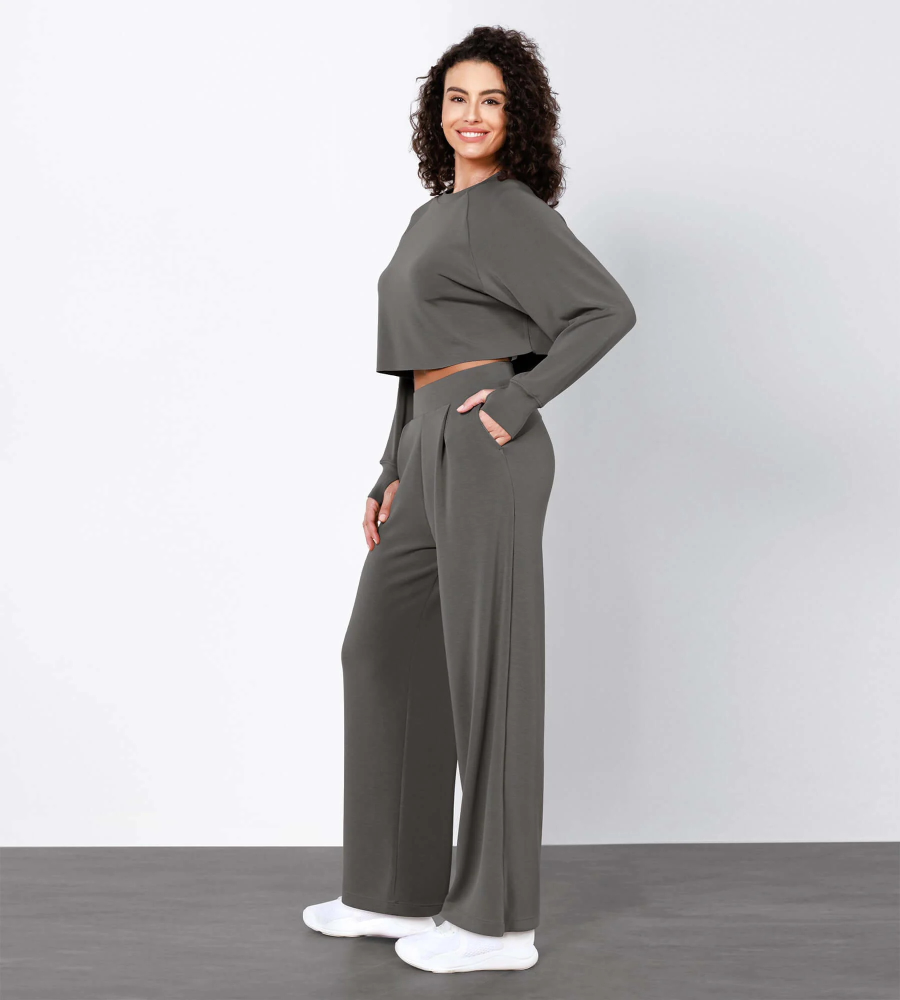 Modal Soft High Waist Wide Leg Casual Pants with Pockets - Image 5