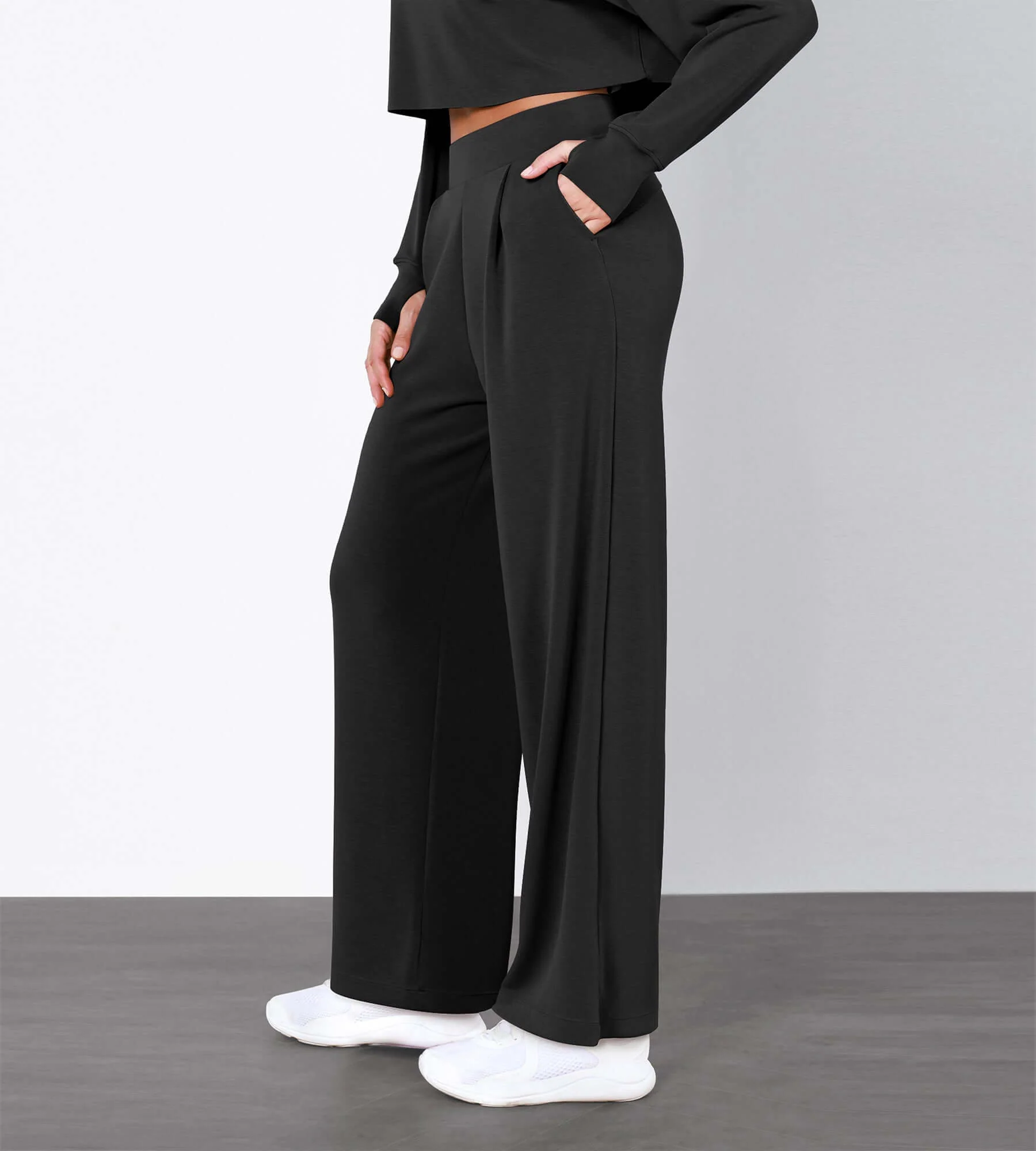 Modal Soft High Waist Wide Leg Casual Pants with Pockets - Image 7