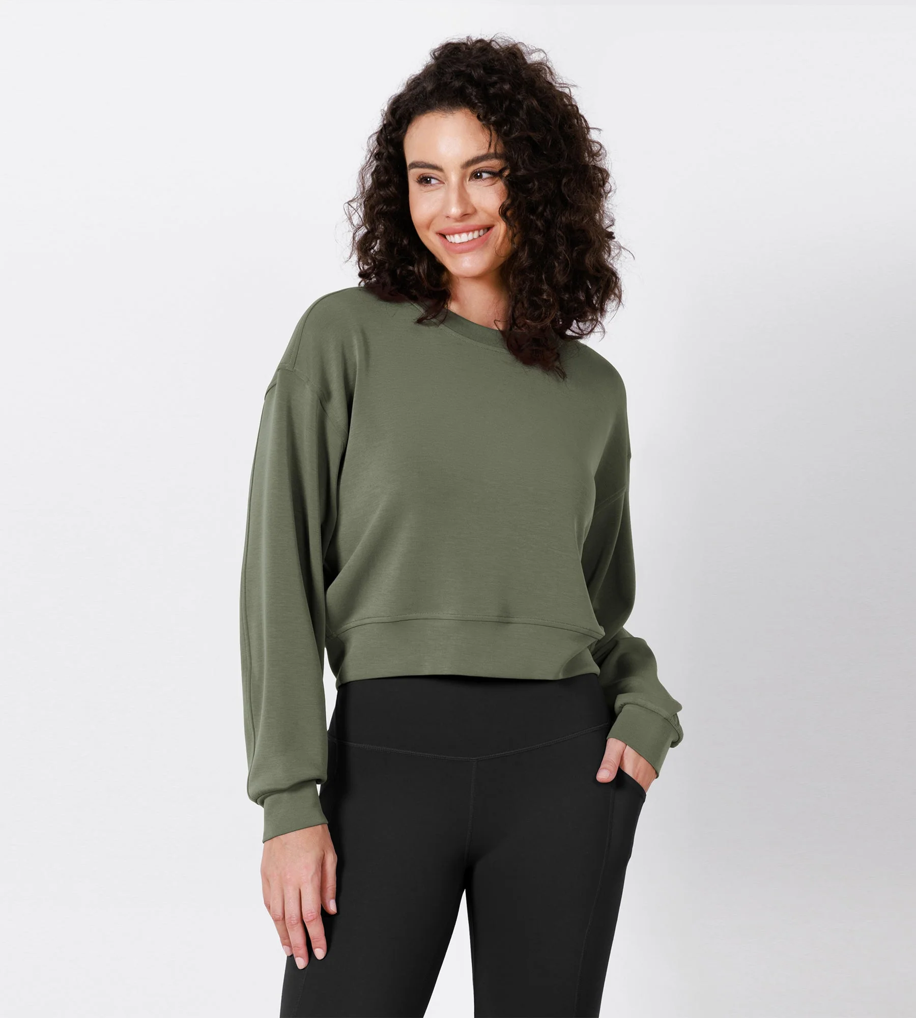 Modal Soft Long Sleeve Cropped Sweatshirts - Image 17