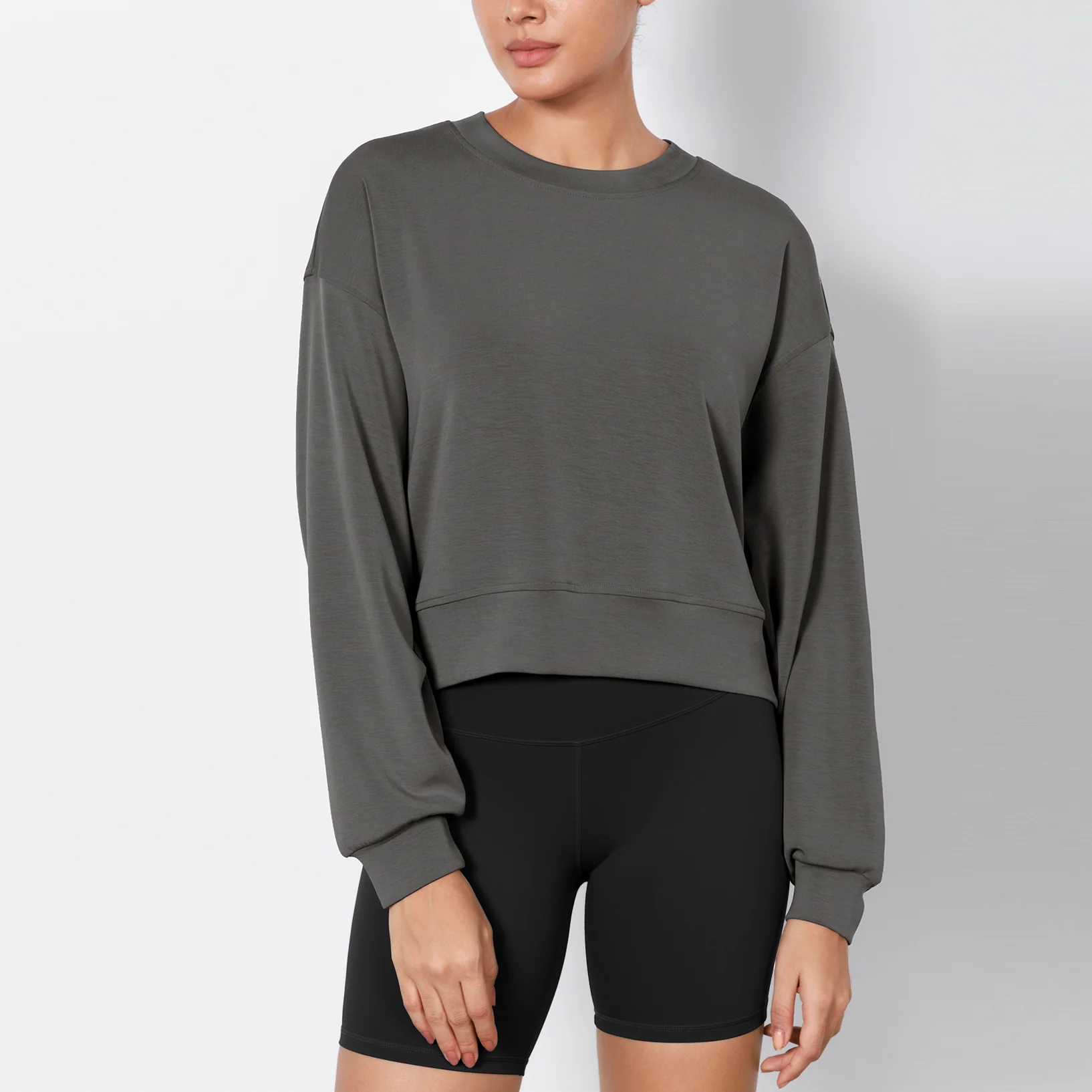 Modal Soft Long Sleeve Cropped Sweatshirts - Image 3