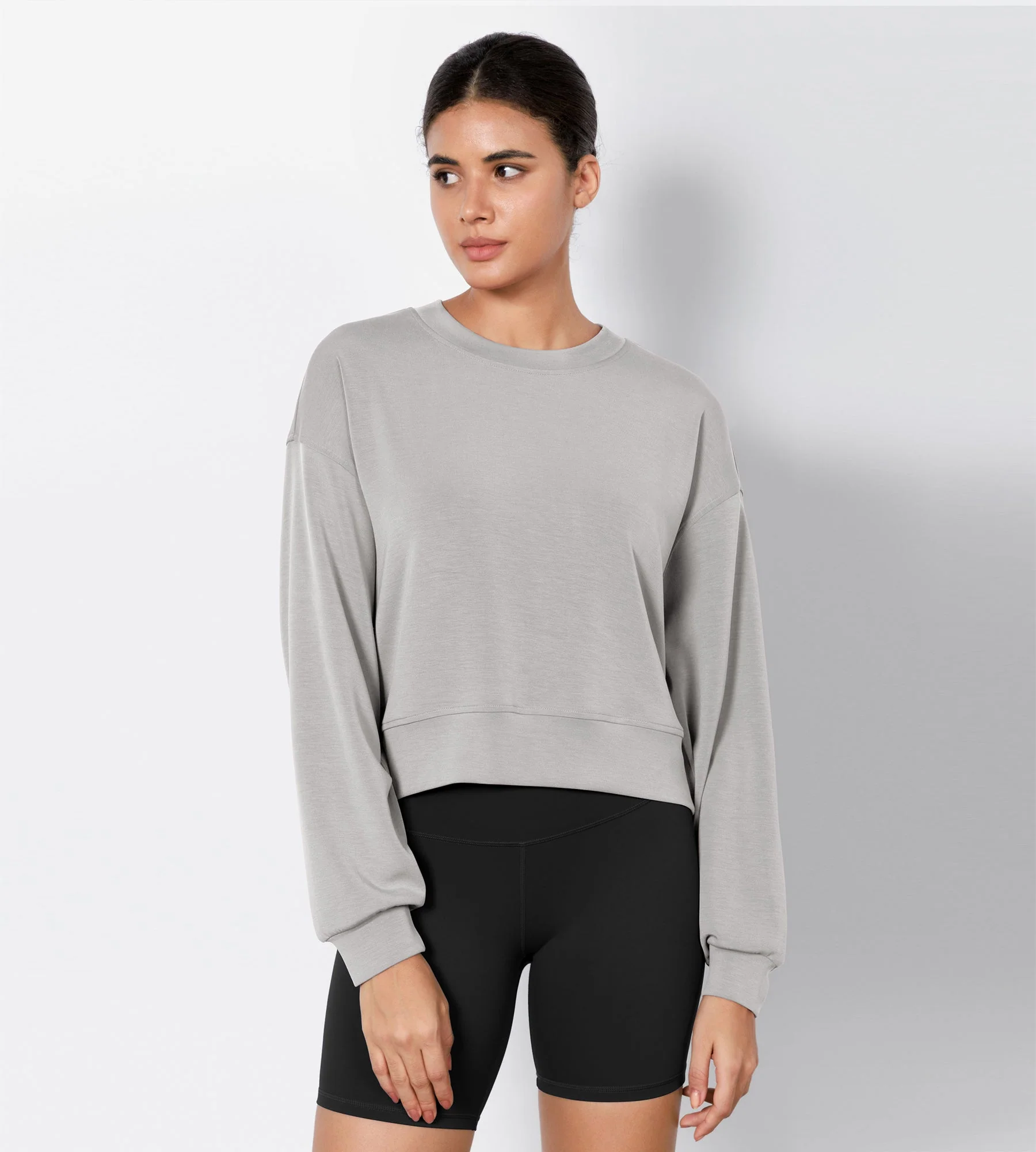 Modal Soft Long Sleeve Cropped Sweatshirts - Image 41