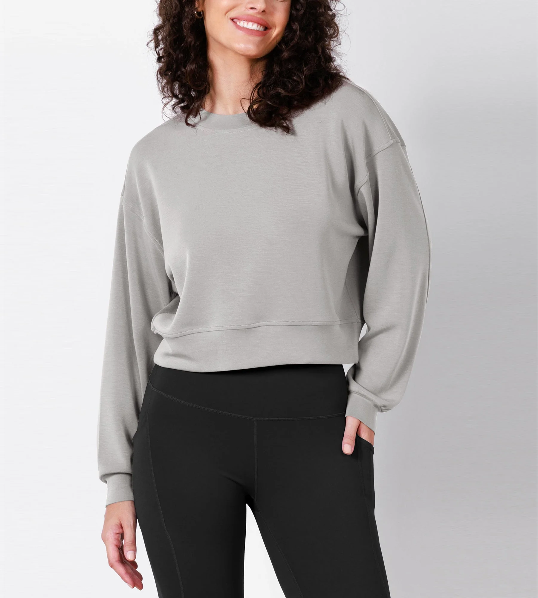 Modal Soft Long Sleeve Cropped Sweatshirts - Image 43