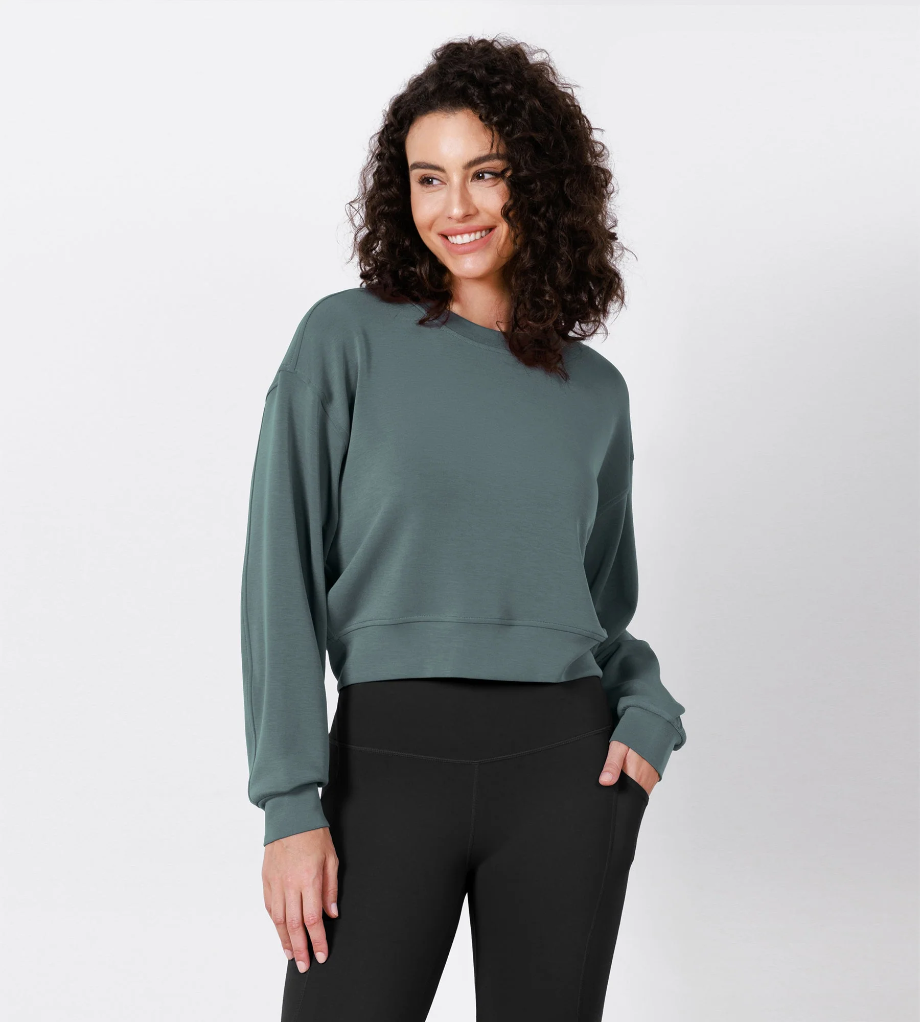 Modal Soft Long Sleeve Cropped Sweatshirts - Image 53