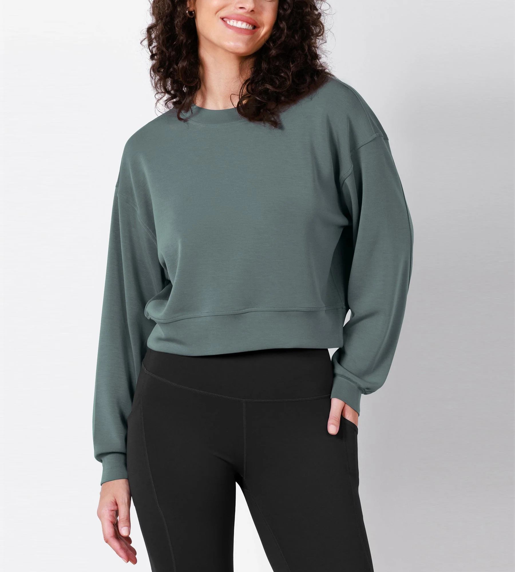 Modal Soft Long Sleeve Cropped Sweatshirts - Image 55