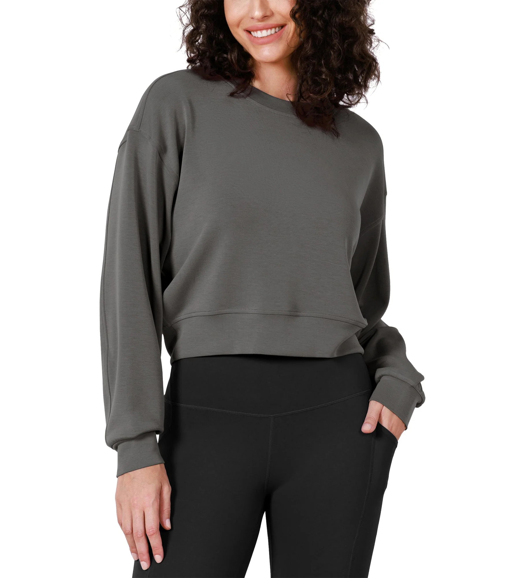 Modal Soft Long Sleeve Cropped Sweatshirts - Image 6