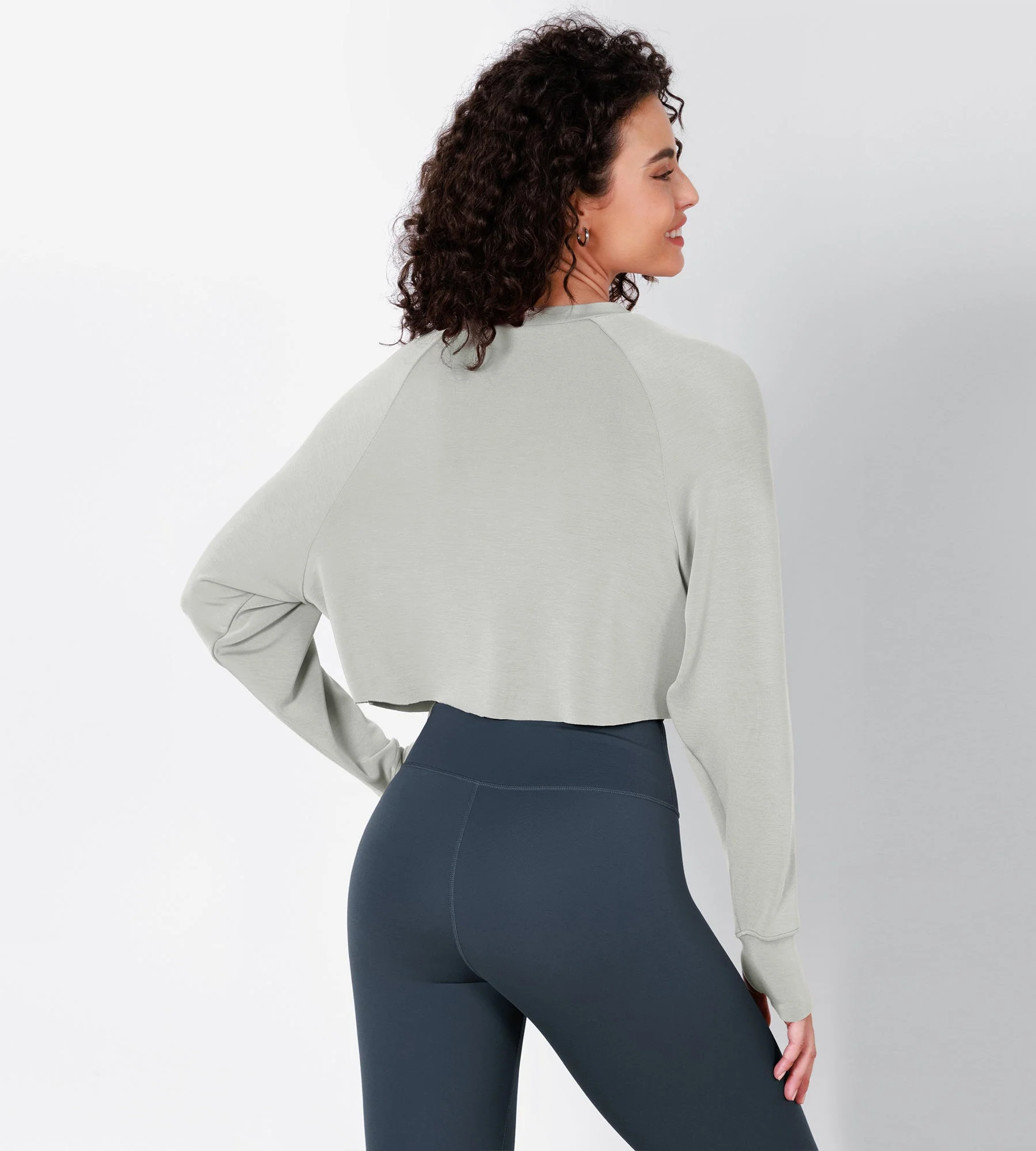 Modal Soft Long Sleeve Cropped Sweatshirts with Thumb Hole - Image 14