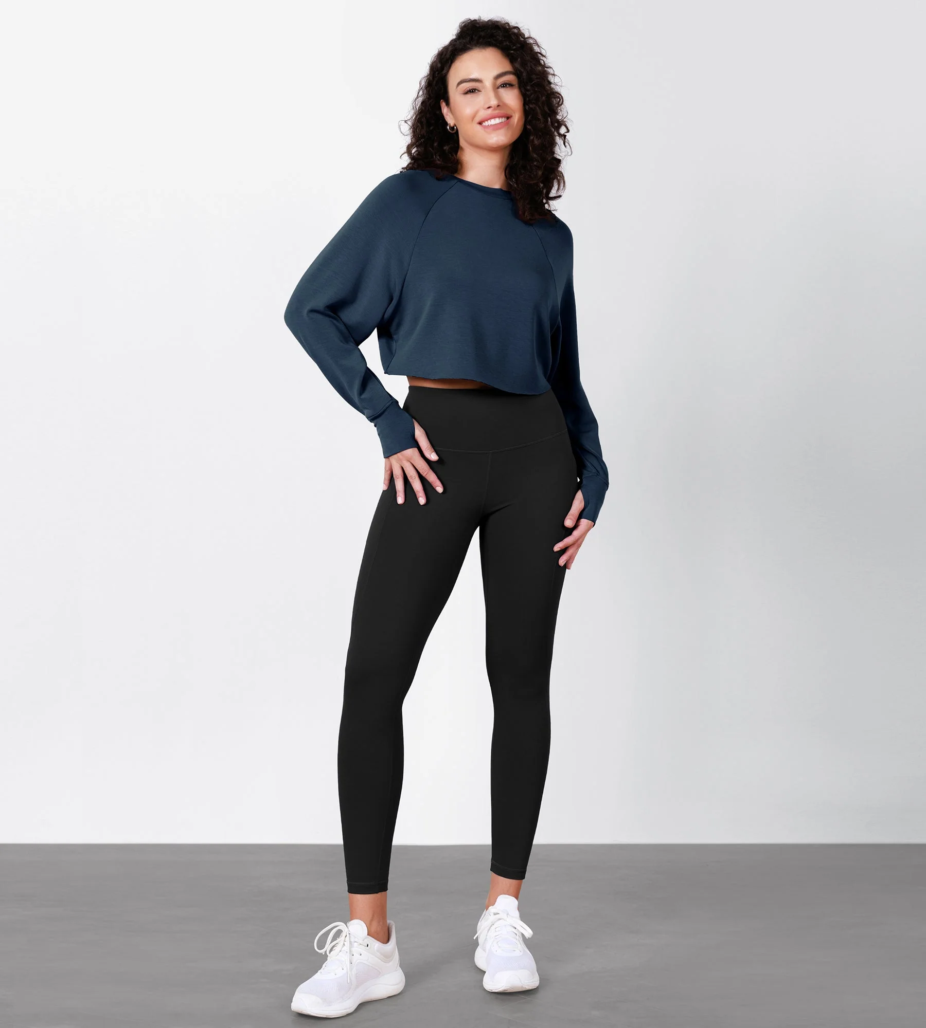 Modal Soft Long Sleeve Cropped Sweatshirts with Thumb Hole - Image 20