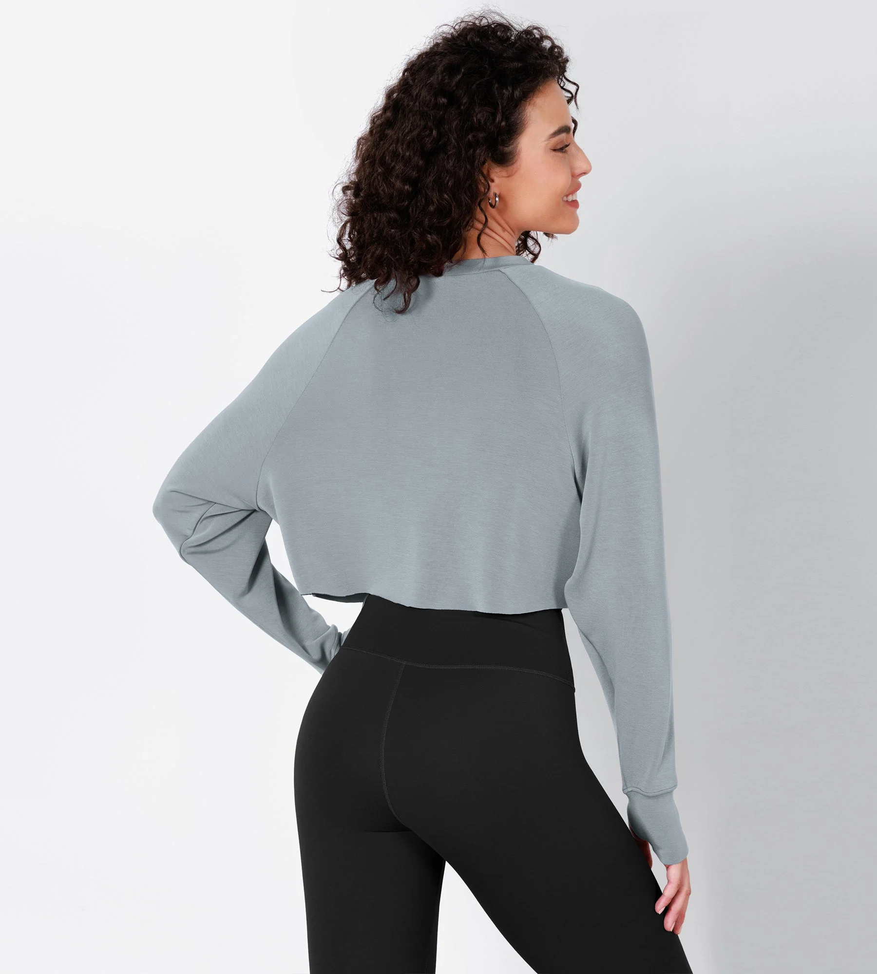 Modal Soft Long Sleeve Cropped Sweatshirts with Thumb Hole - Image 22