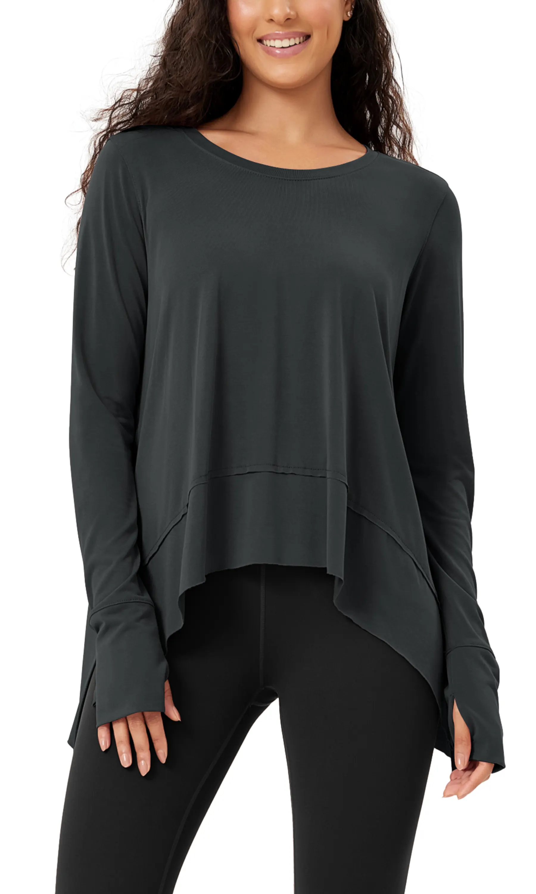 Modal Soft Long Sleeve Tee with Thumb Hole - Image 11