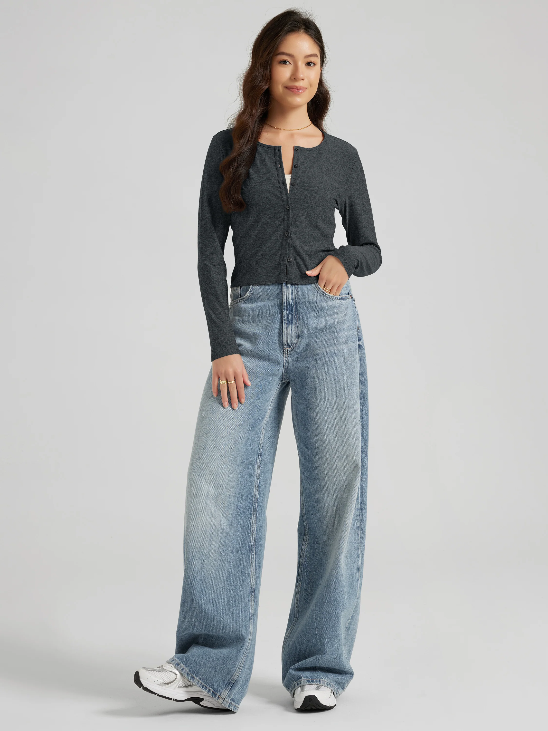 odSTRATUM Button Down Crewneck Cardigan - Image 19