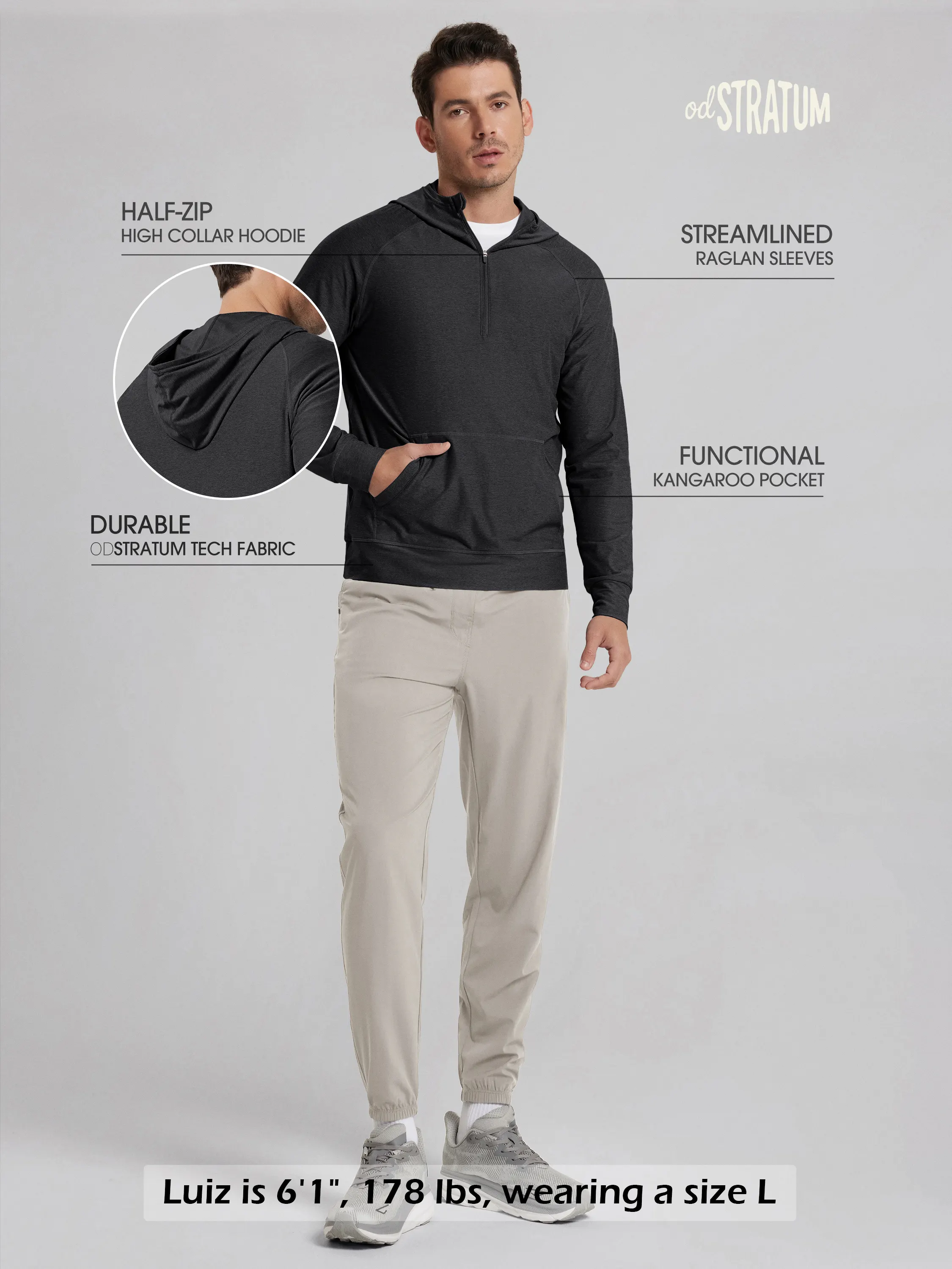odSTRATUM Men's Performance Half-Zip Hoodie with Kangaroo Pocket - Image 12