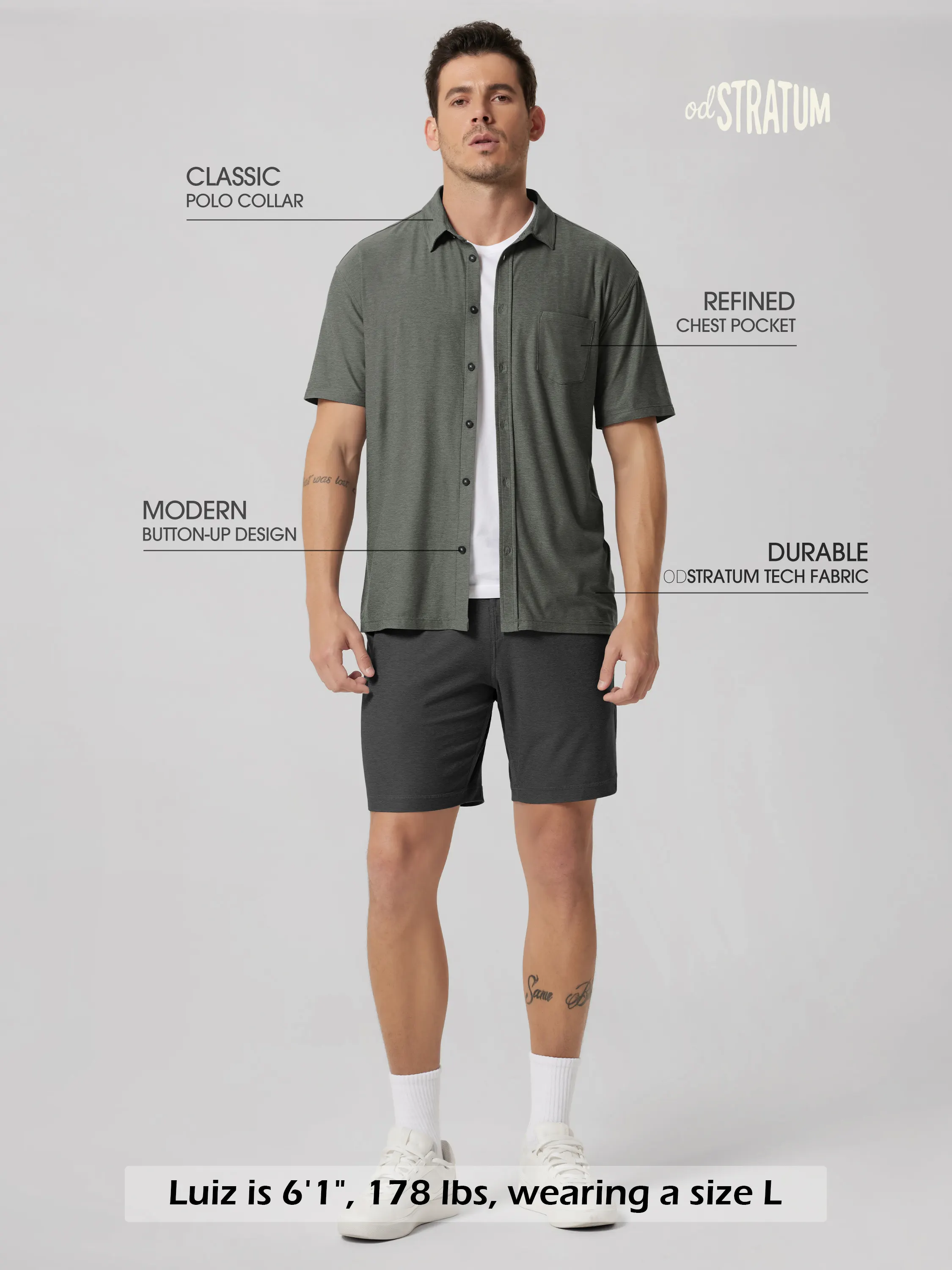 odSTRATUM Men's Short Sleeve Button Down Shirt - Image 63