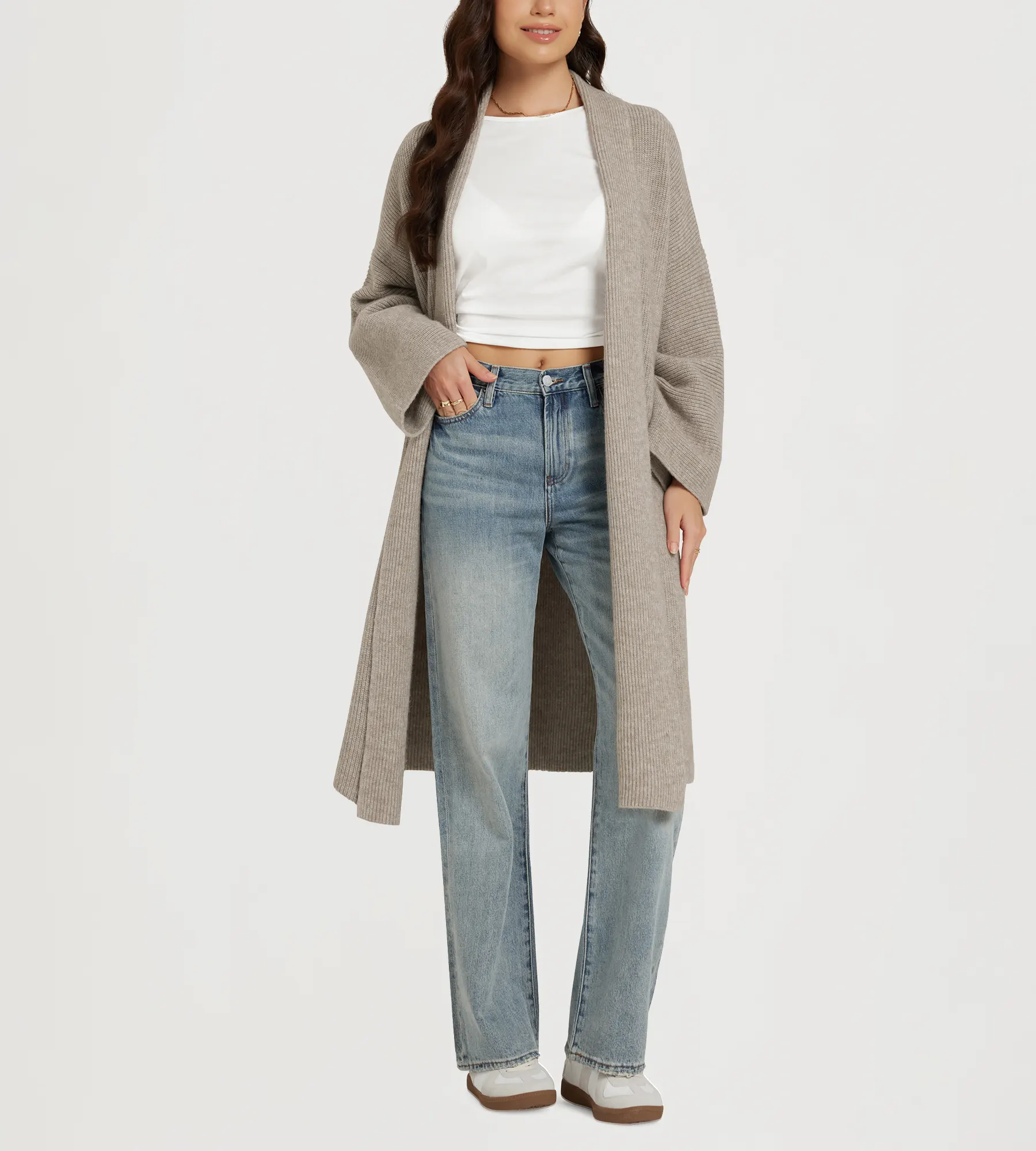 Open Front Drape Long Sweater Cardigan - Image 26