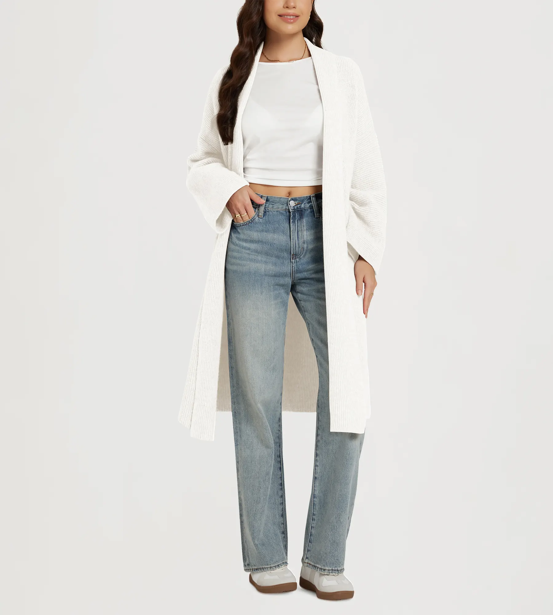 Open Front Drape Long Sweater Cardigan - Image 46