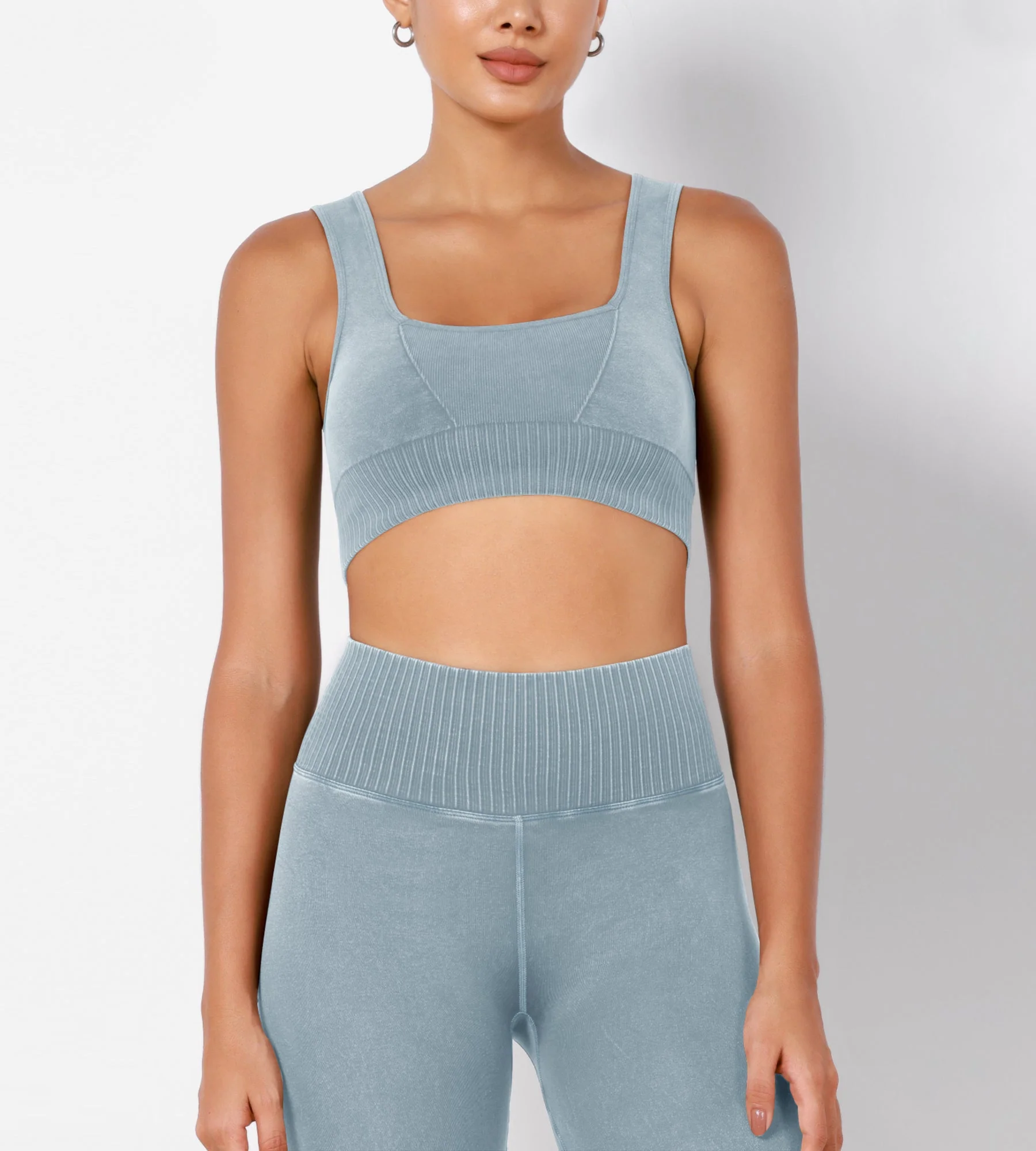 Ribbed Square Neck Sports Bra - Image 32