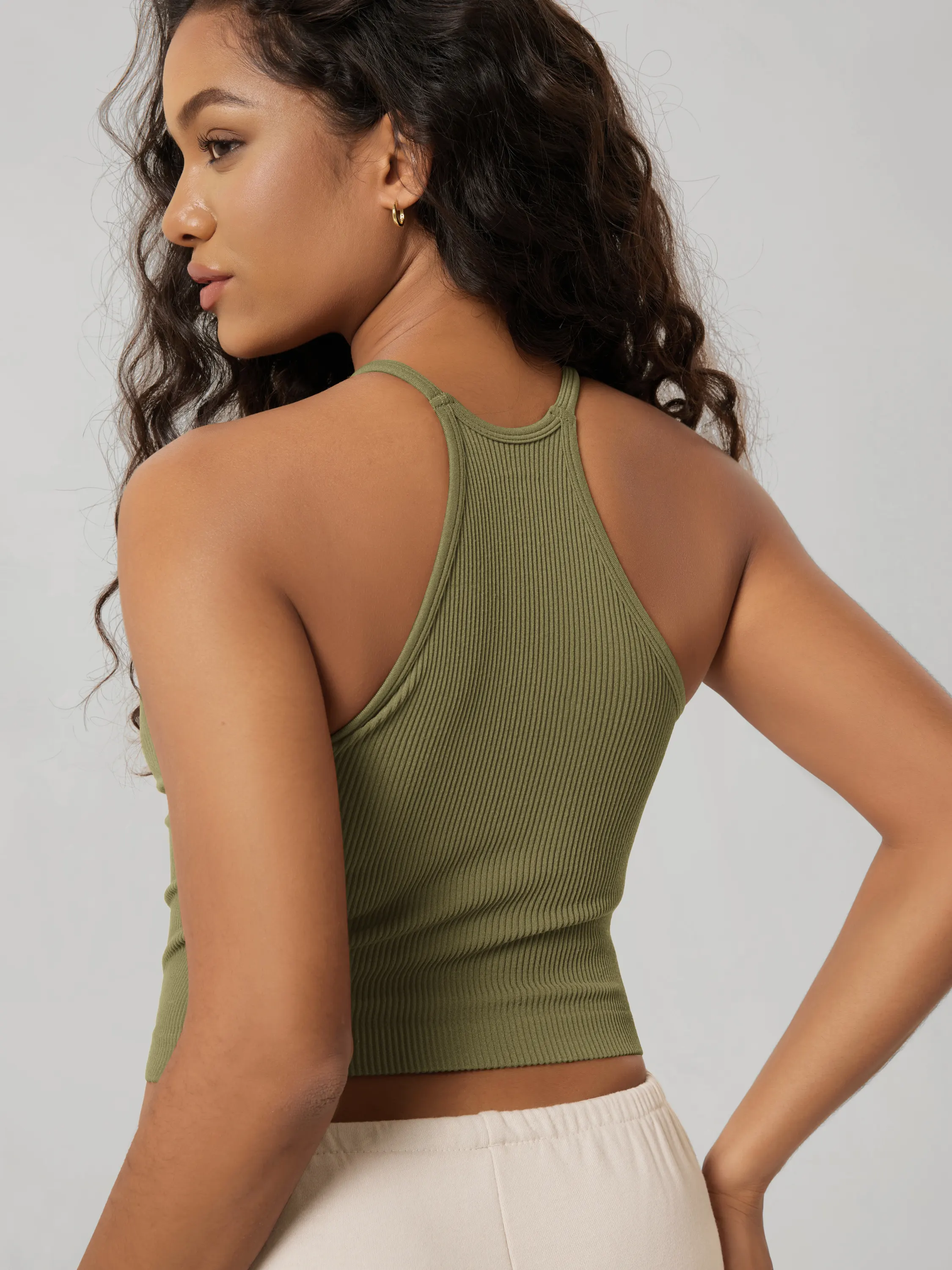 Seamless Rib-Knit Camisole Tank Tops (Long Crop Length) - Image 118