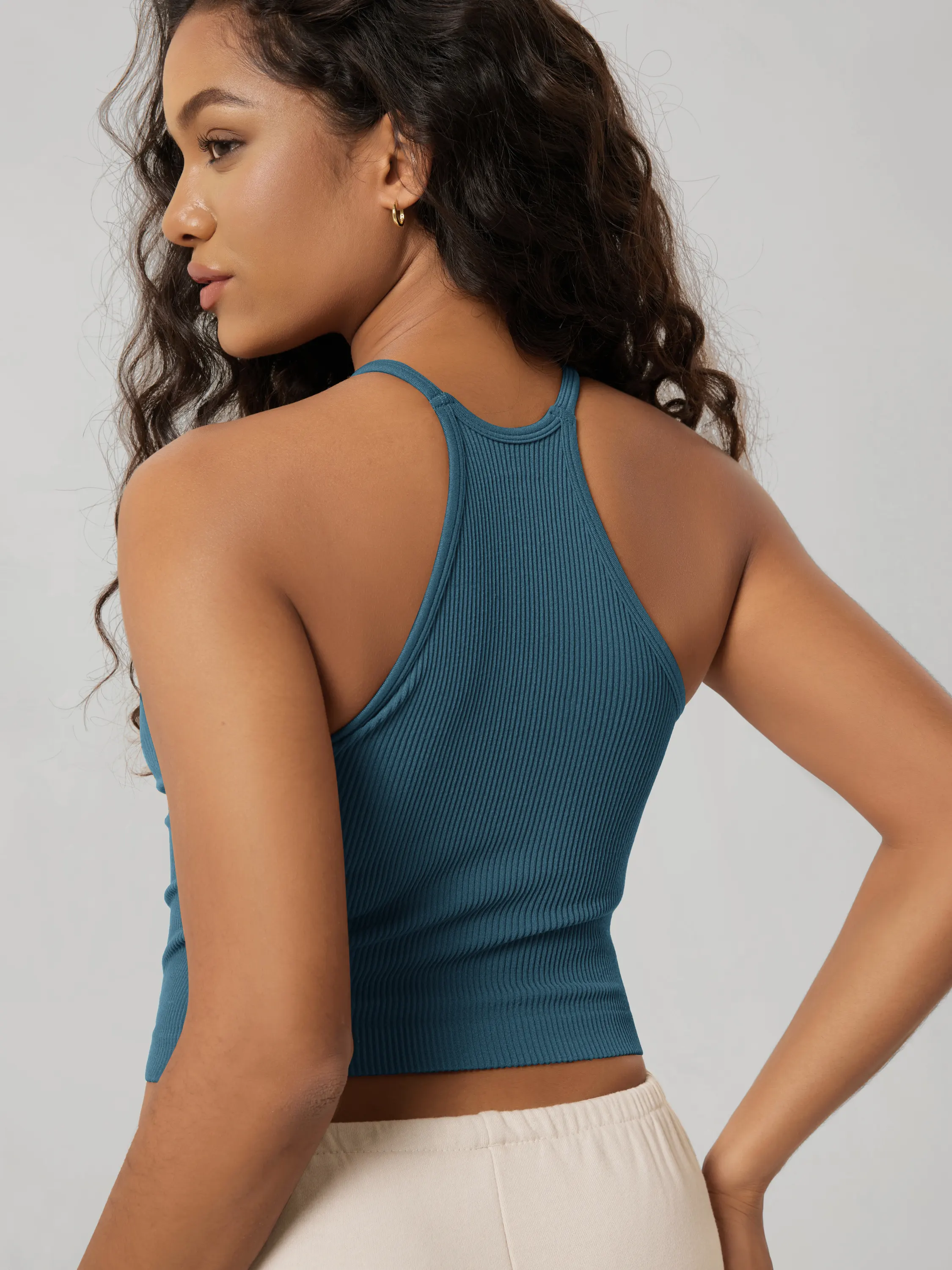 Seamless Rib-Knit Camisole Tank Tops (Long Crop Length) - Image 128