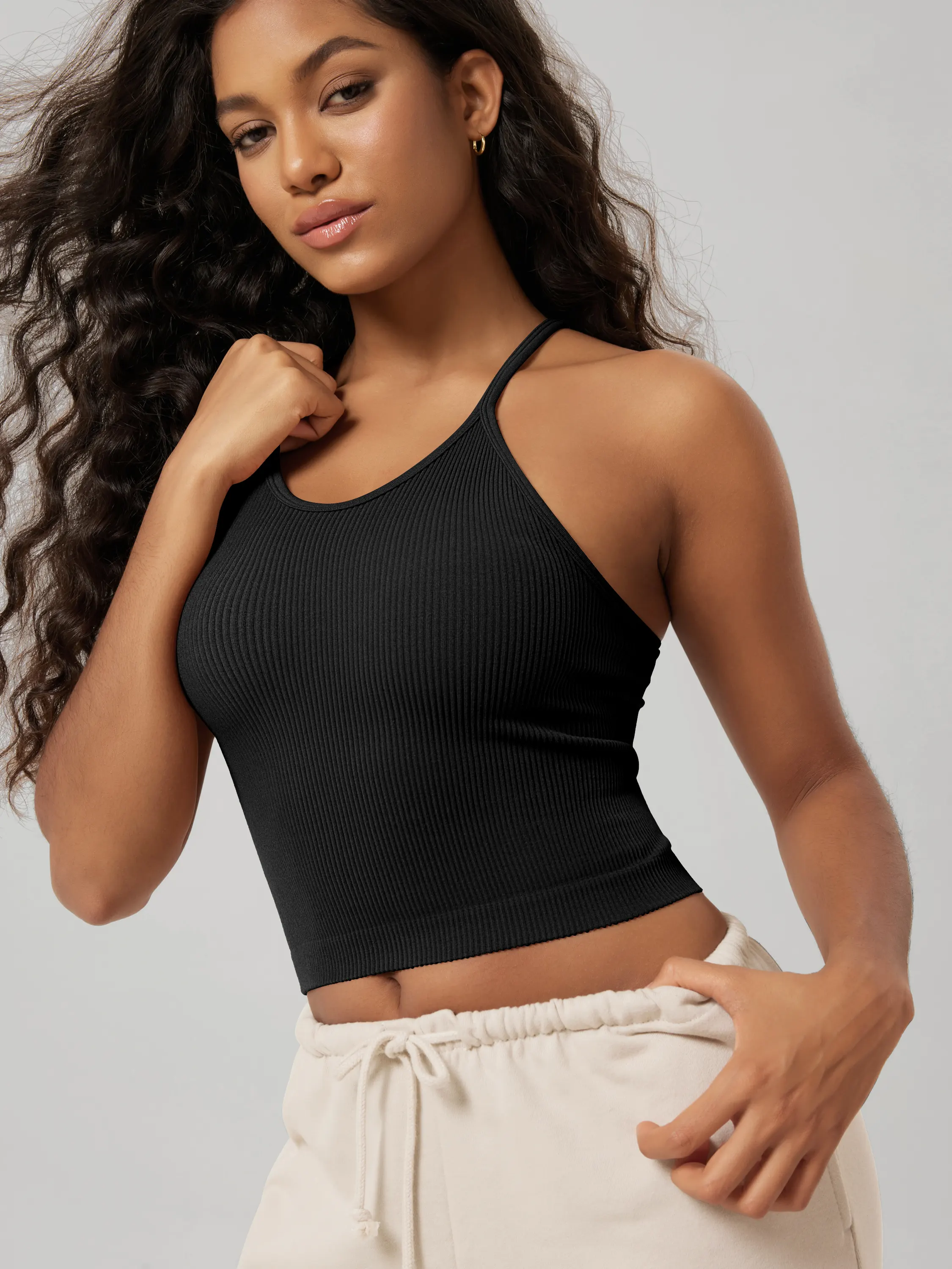 Seamless Rib-Knit Camisole Tank Tops (Long Crop Length) - Image 22