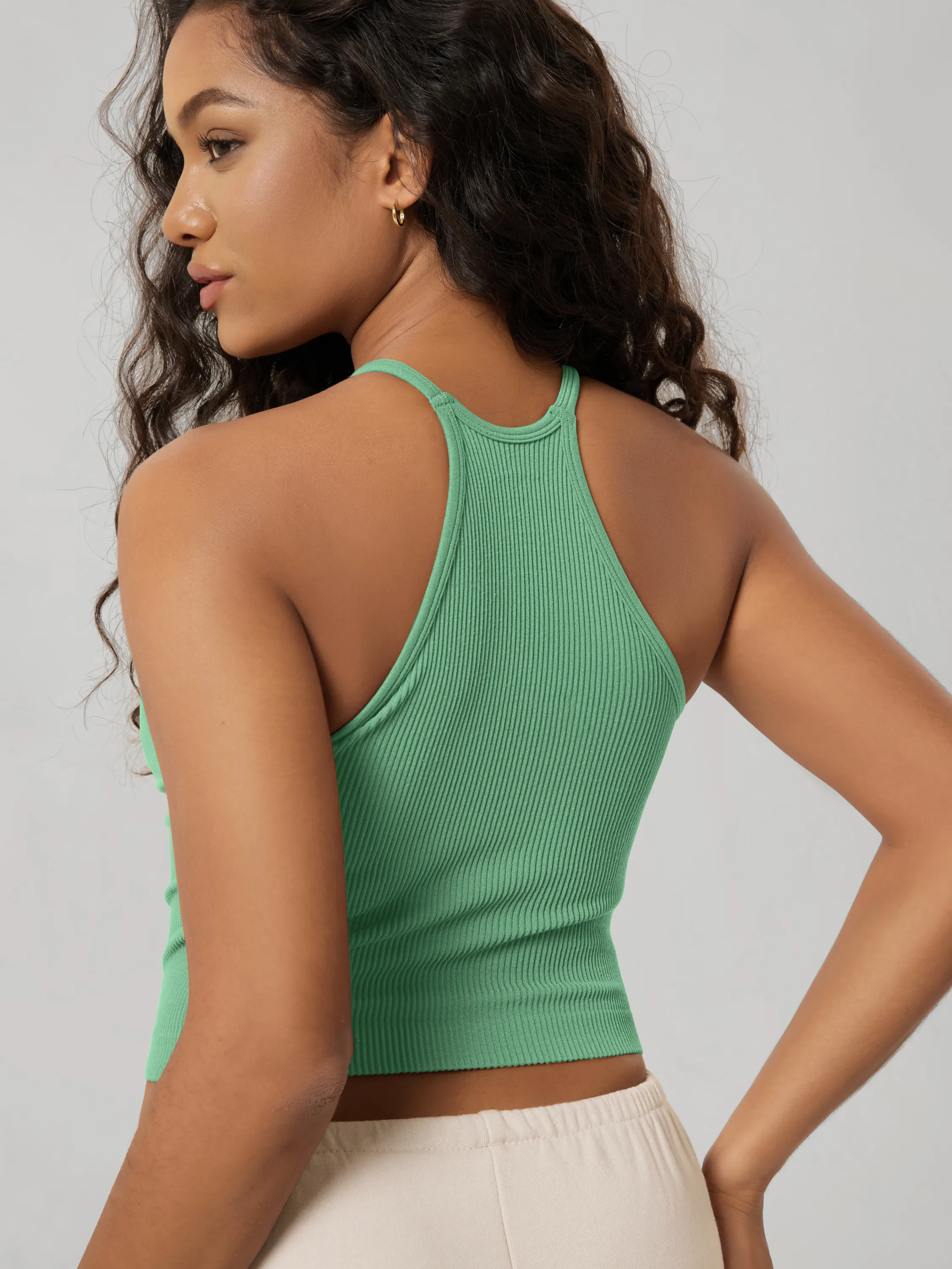 Seamless Rib-Knit Camisole Tank Tops (Long Crop Length) - Image 58