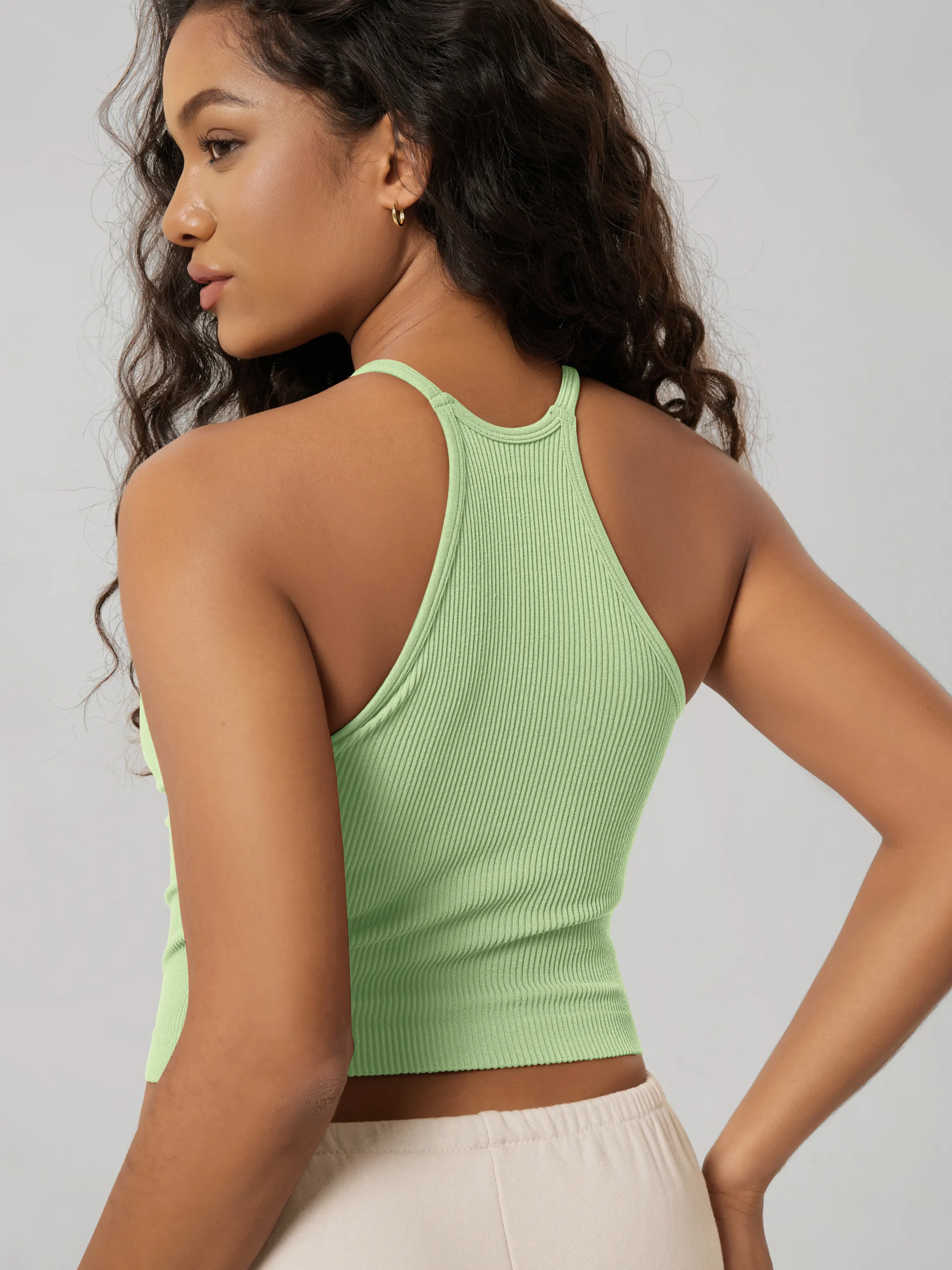 Seamless Rib-Knit Camisole Tank Tops (Long Crop Length) - Image 88