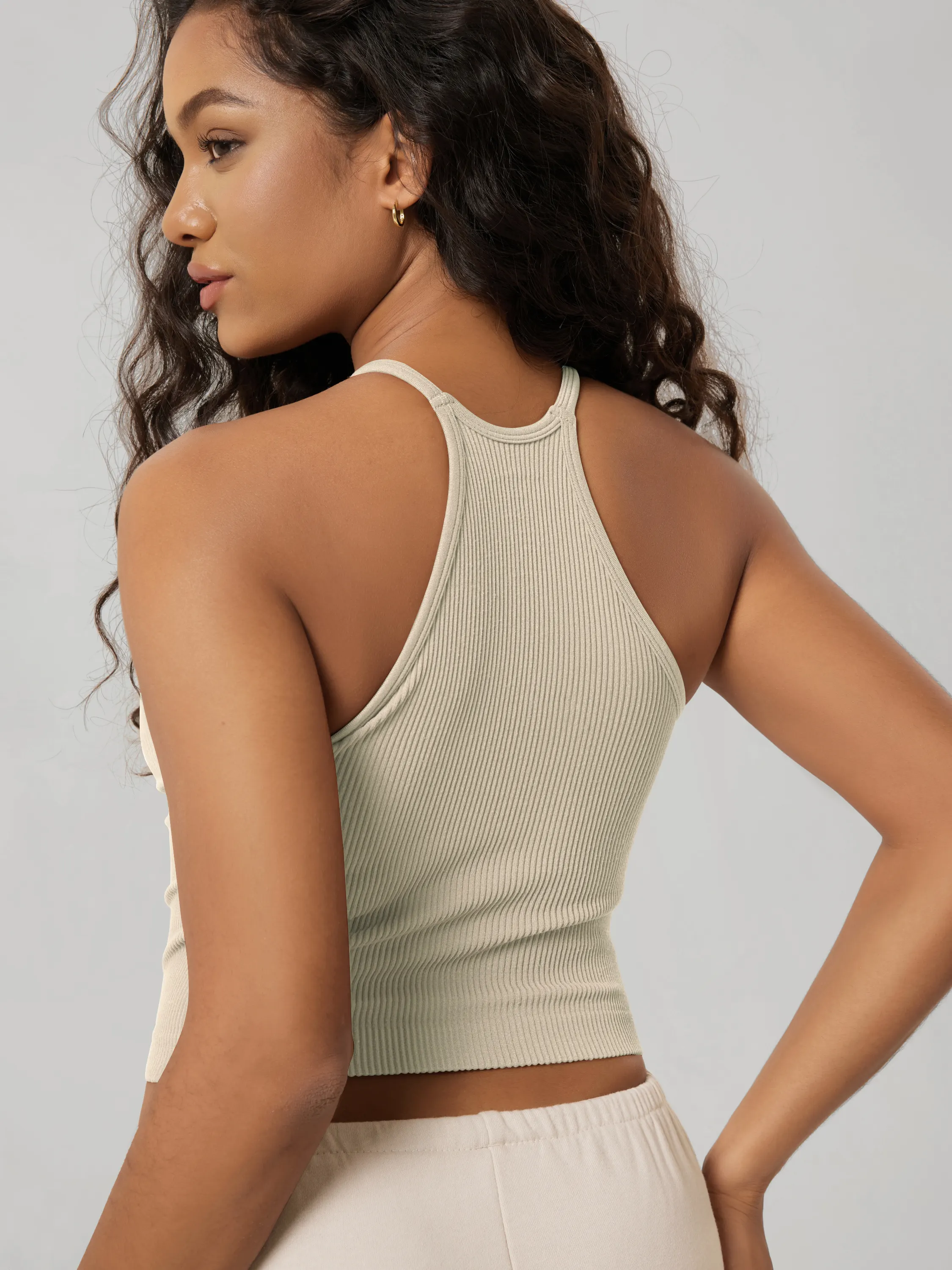 Seamless Rib-Knit Camisole Tank Tops (Long Crop Length) - Image 93