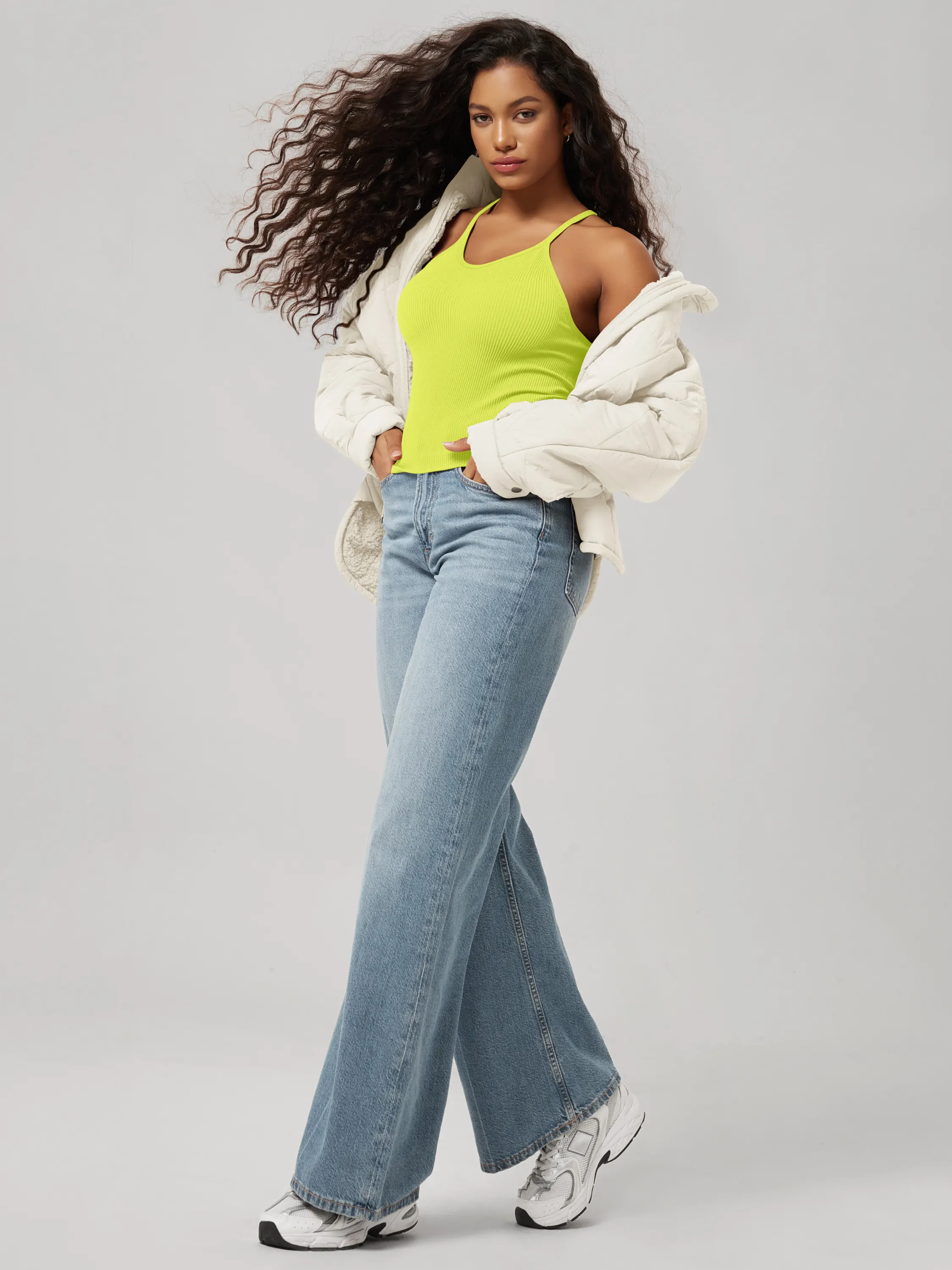 Seamless Rib-Knit Camisole Tank Tops (Waist Length) - Image 104
