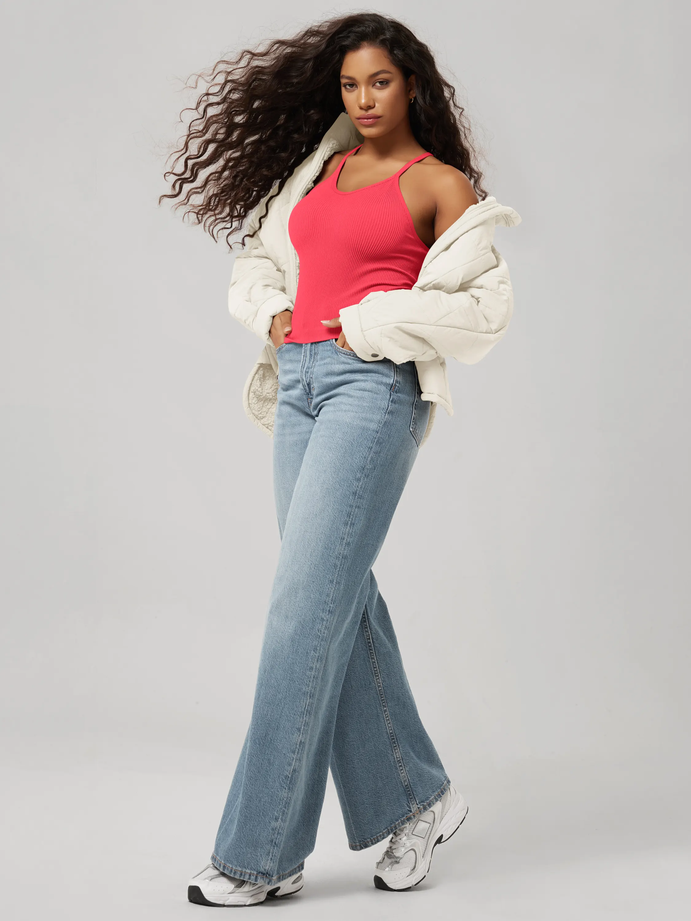 Seamless Rib-Knit Camisole Tank Tops (Waist Length) - Image 114