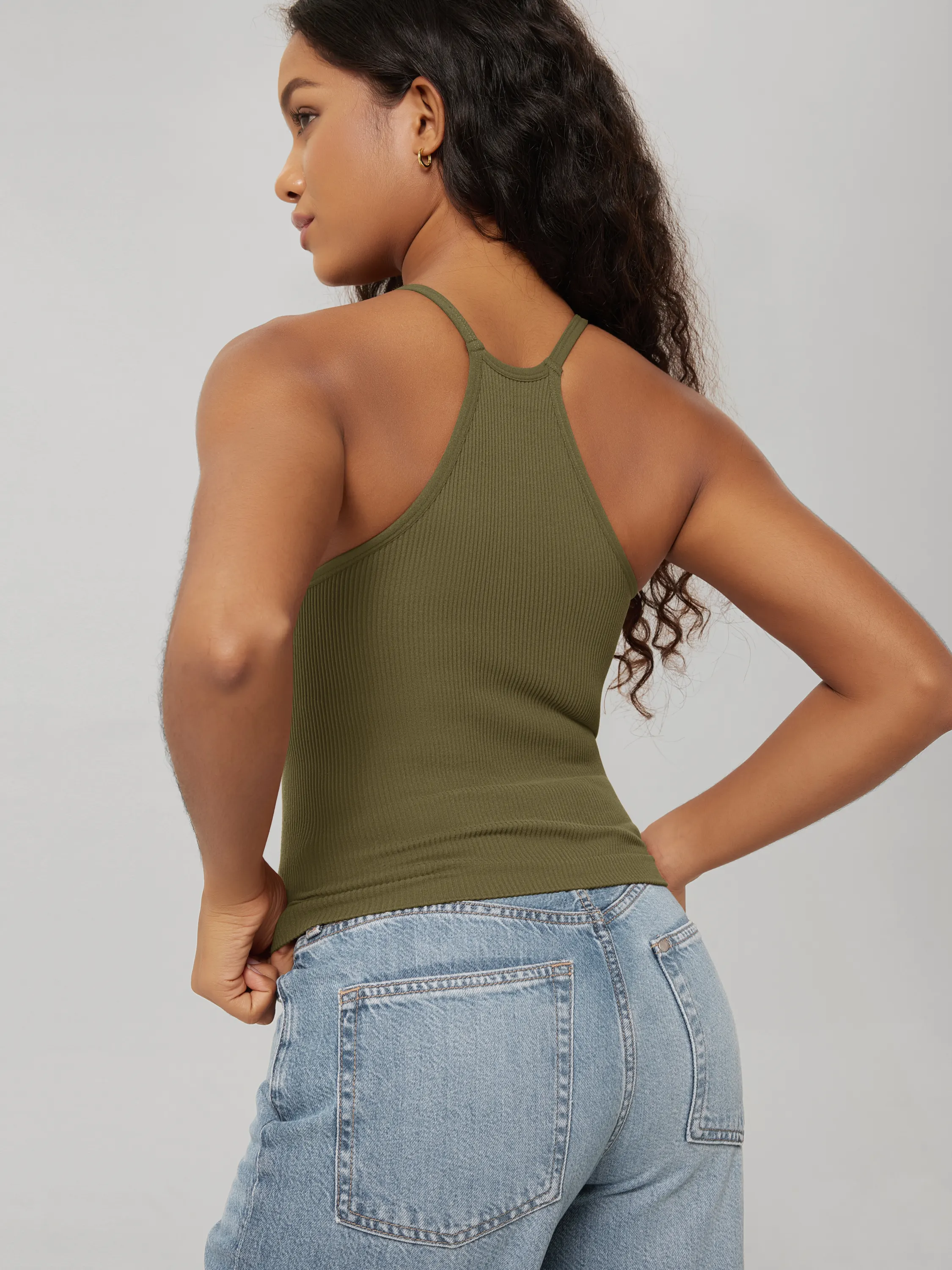 Seamless Rib-Knit Camisole Tank Tops (Waist Length) - Image 117