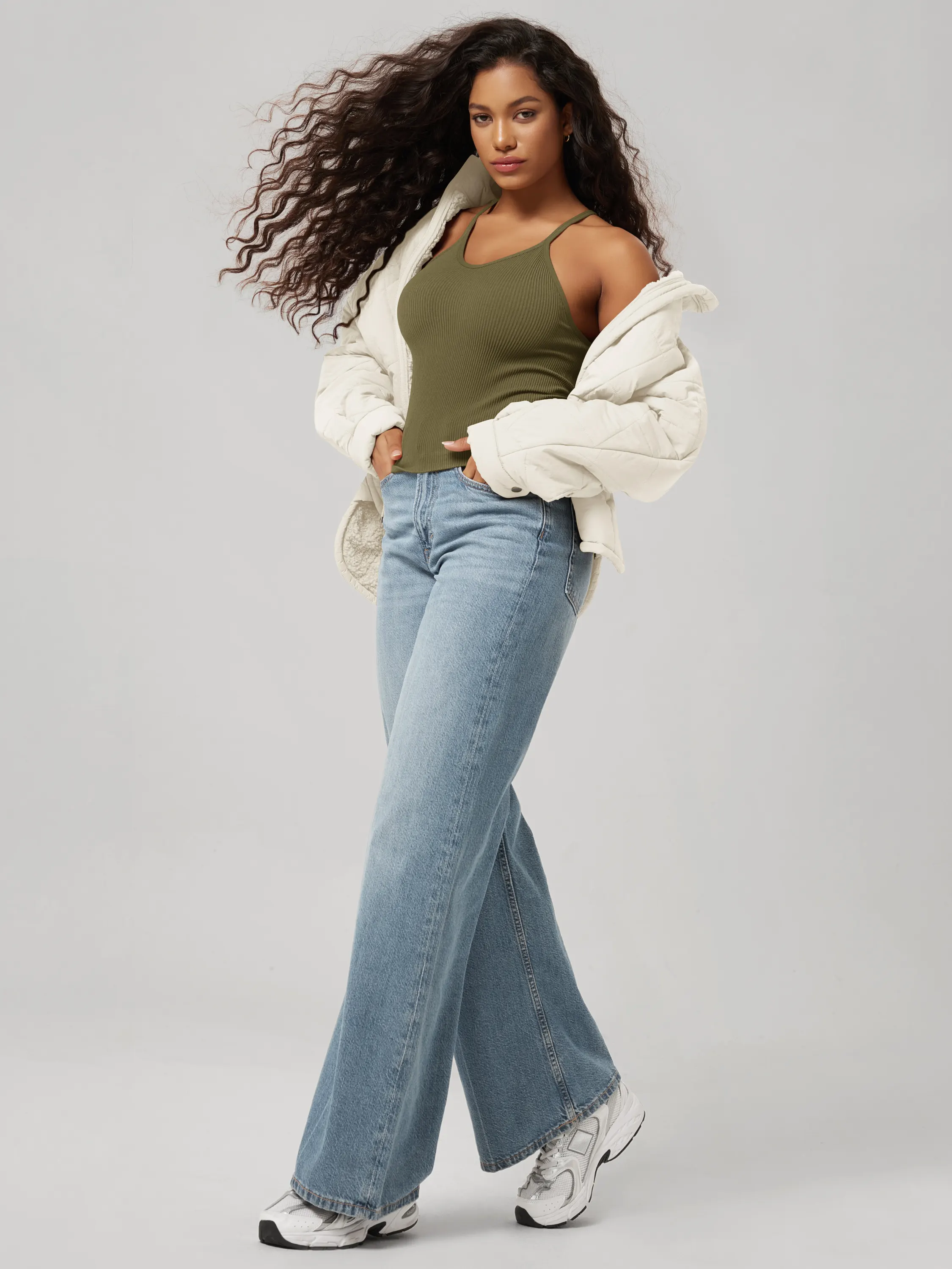 Seamless Rib-Knit Camisole Tank Tops (Waist Length) - Image 119