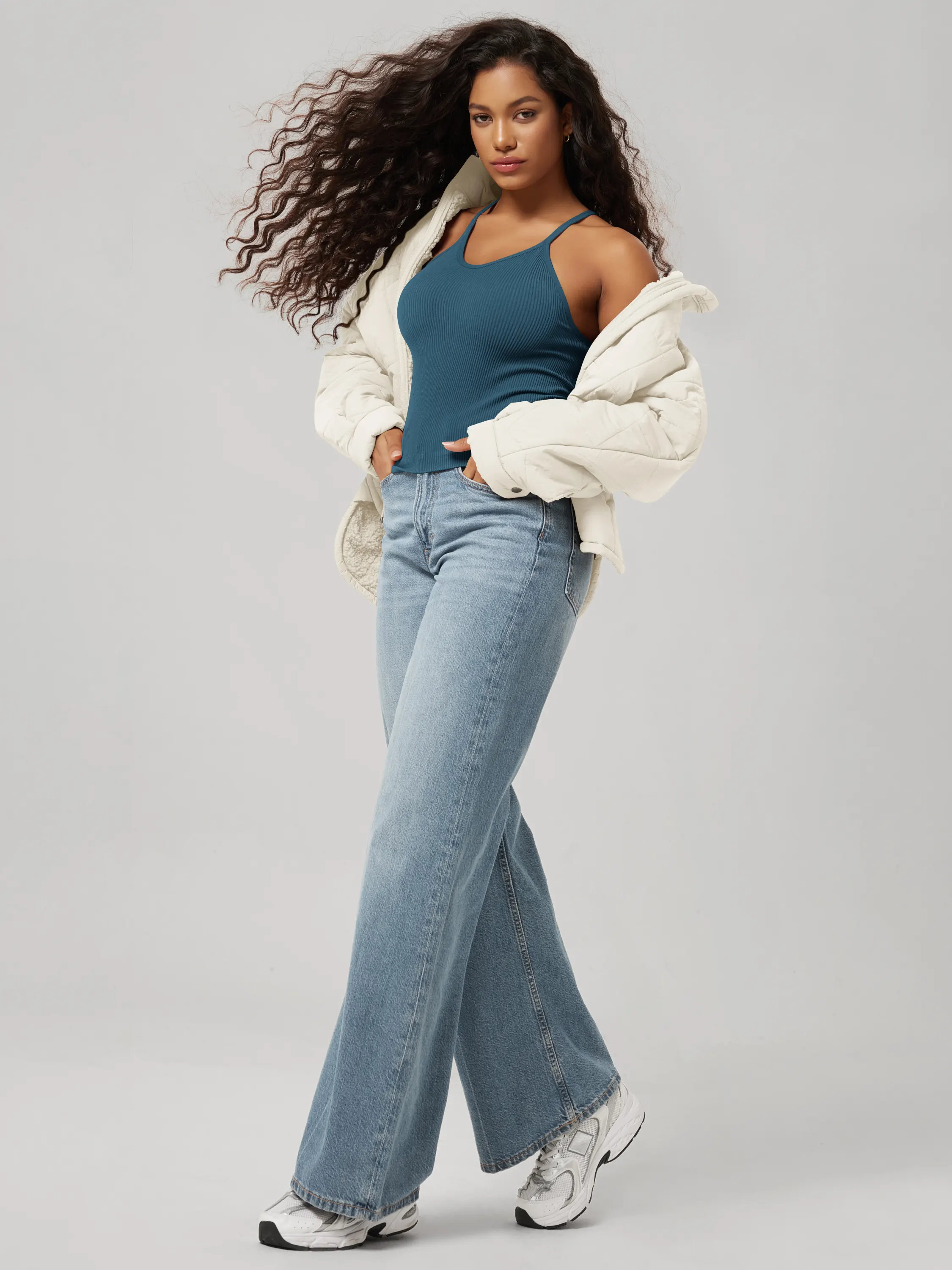 Seamless Rib-Knit Camisole Tank Tops (Waist Length) - Image 129