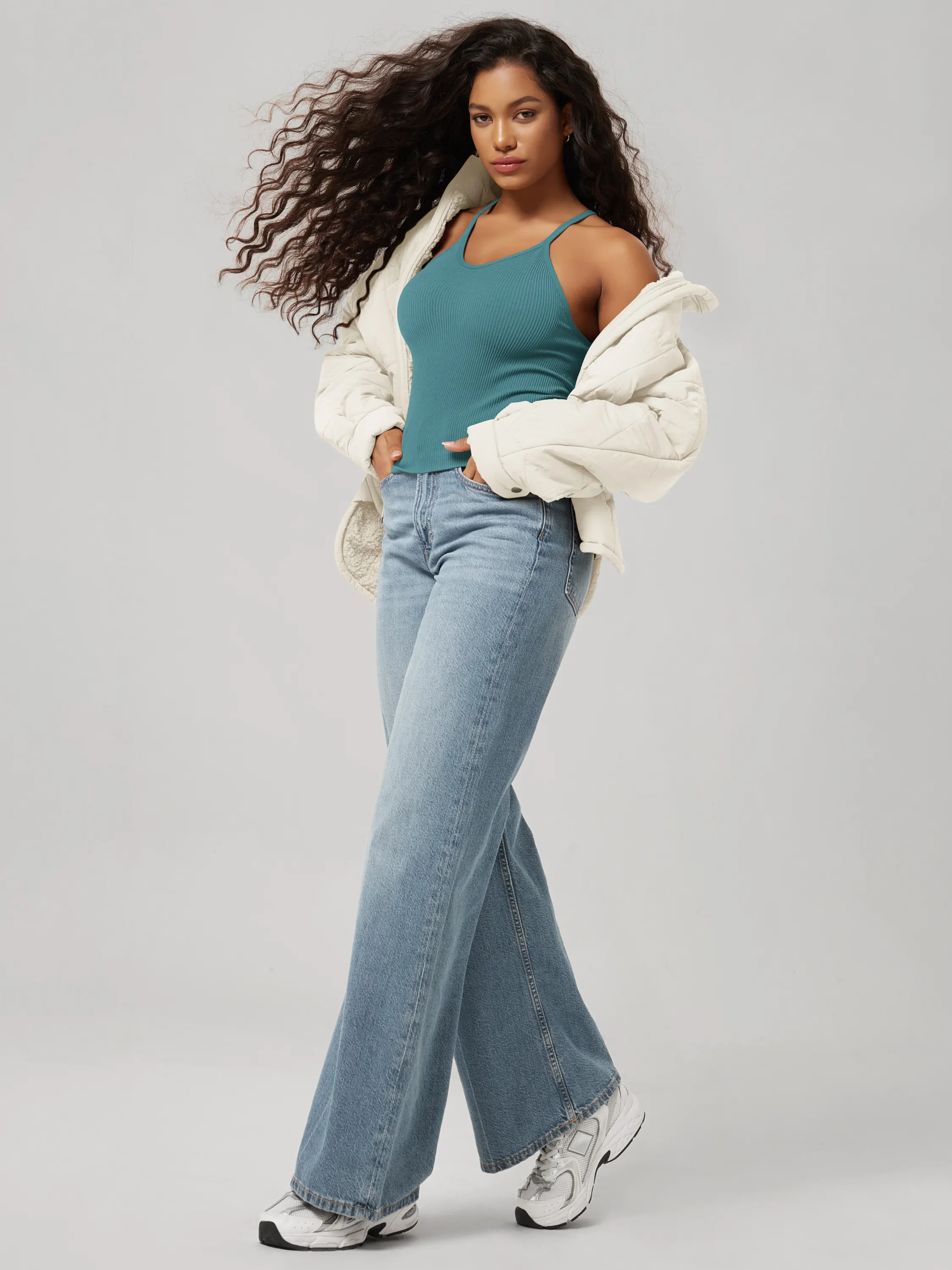 Seamless Rib-Knit Camisole Tank Tops (Waist Length) - Image 144