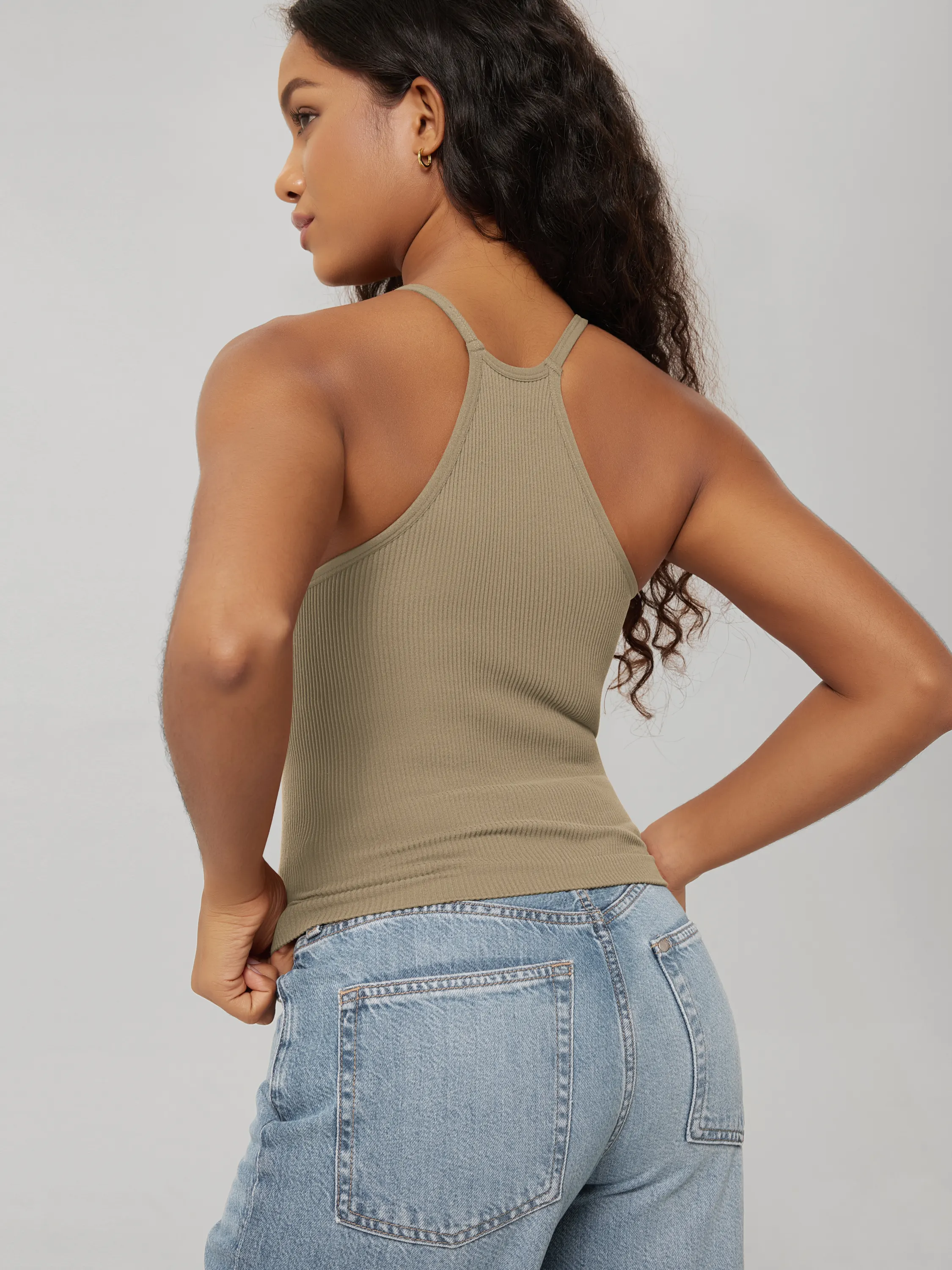 Seamless Rib-Knit Camisole Tank Tops (Waist Length) - Image 152