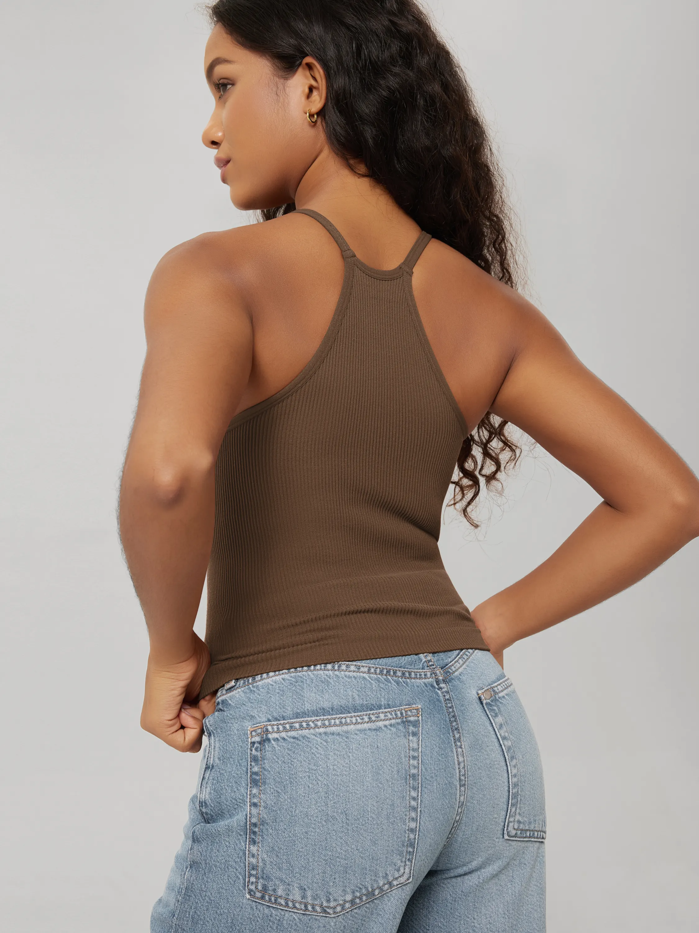 Seamless Rib-Knit Camisole Tank Tops (Waist Length) - Image 32
