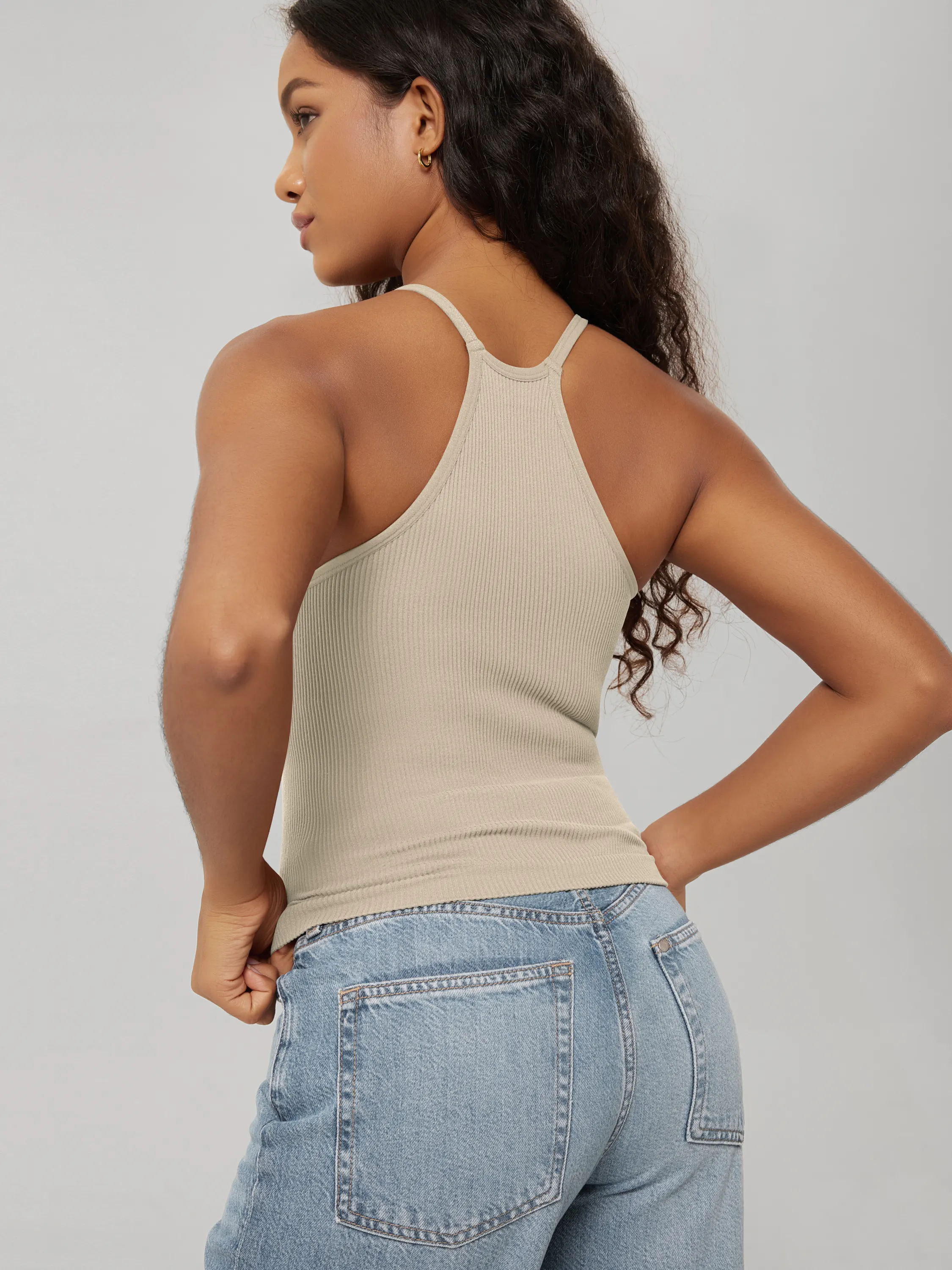 Seamless Rib-Knit Camisole Tank Tops (Waist Length) - Image 92