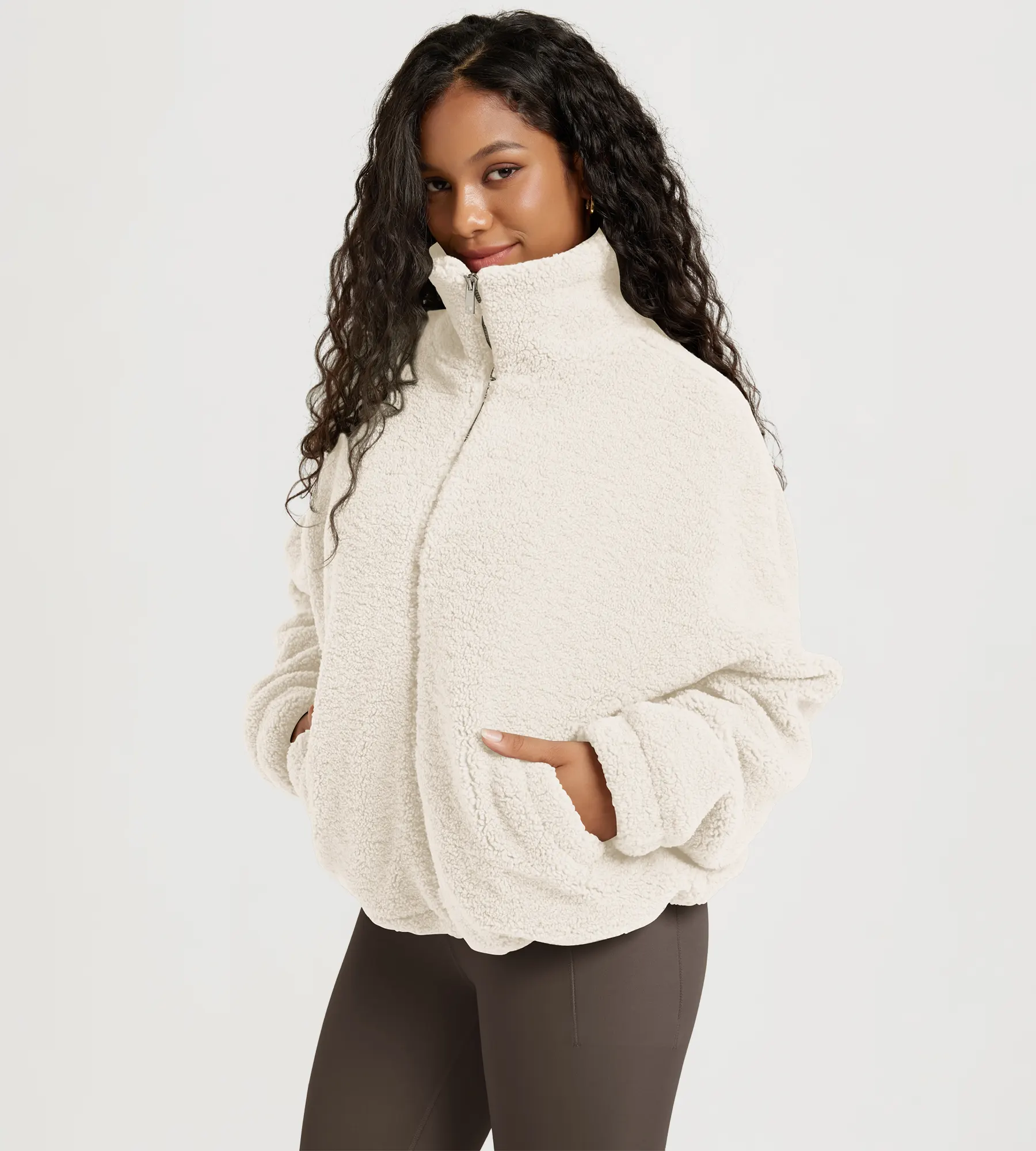 Sherpa Fleece Full-Zip Jacket with Pockets - Image 17