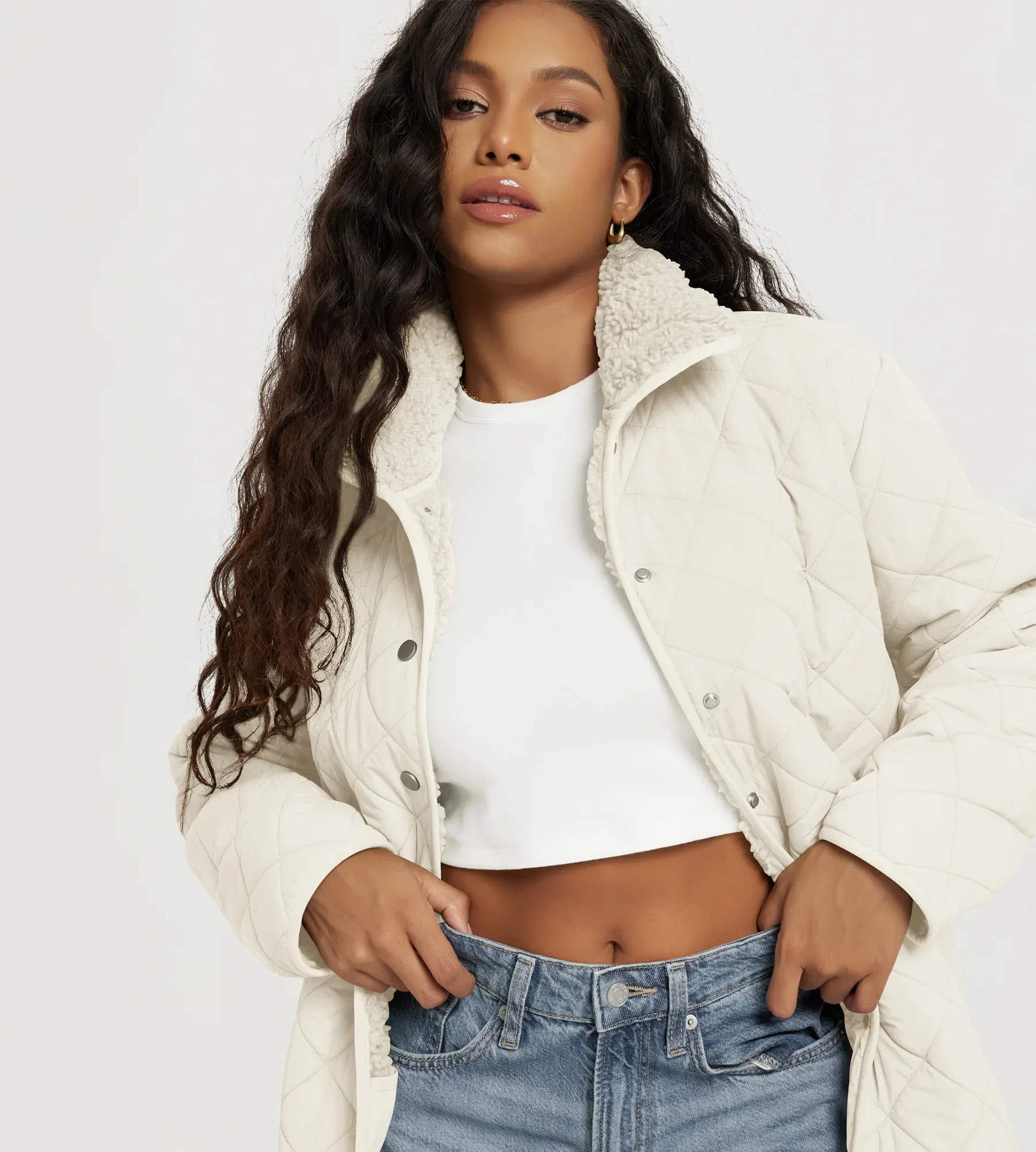 Sherpa Lined Snap Insulated Jacket with Pockets - Image 14