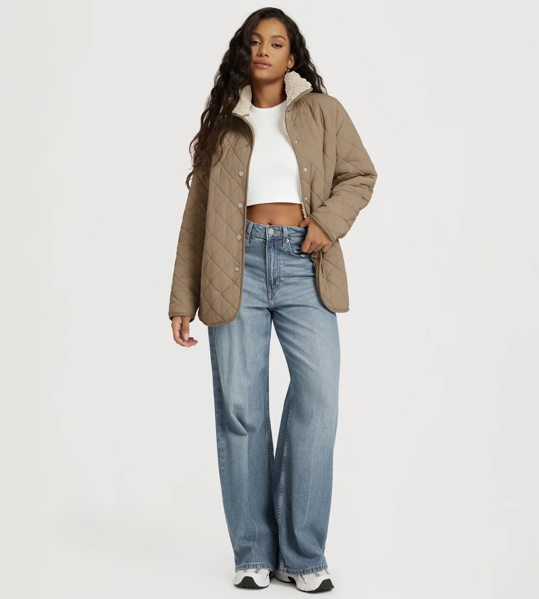 Sherpa Lined Snap Insulated Jacket with Pockets - Image 18