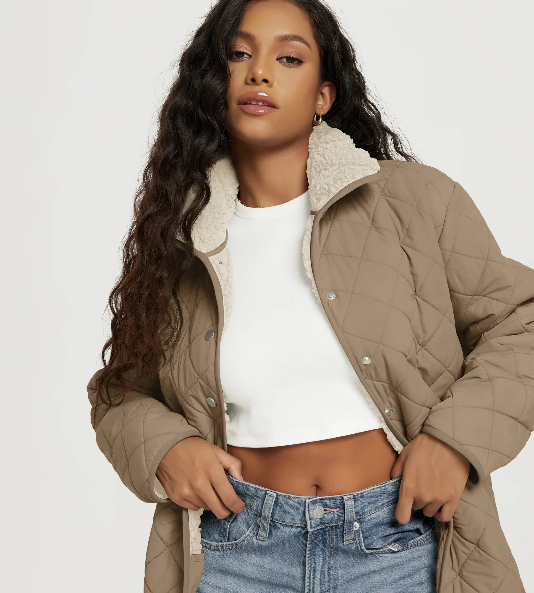 Sherpa Lined Snap Insulated Jacket with Pockets - Image 19