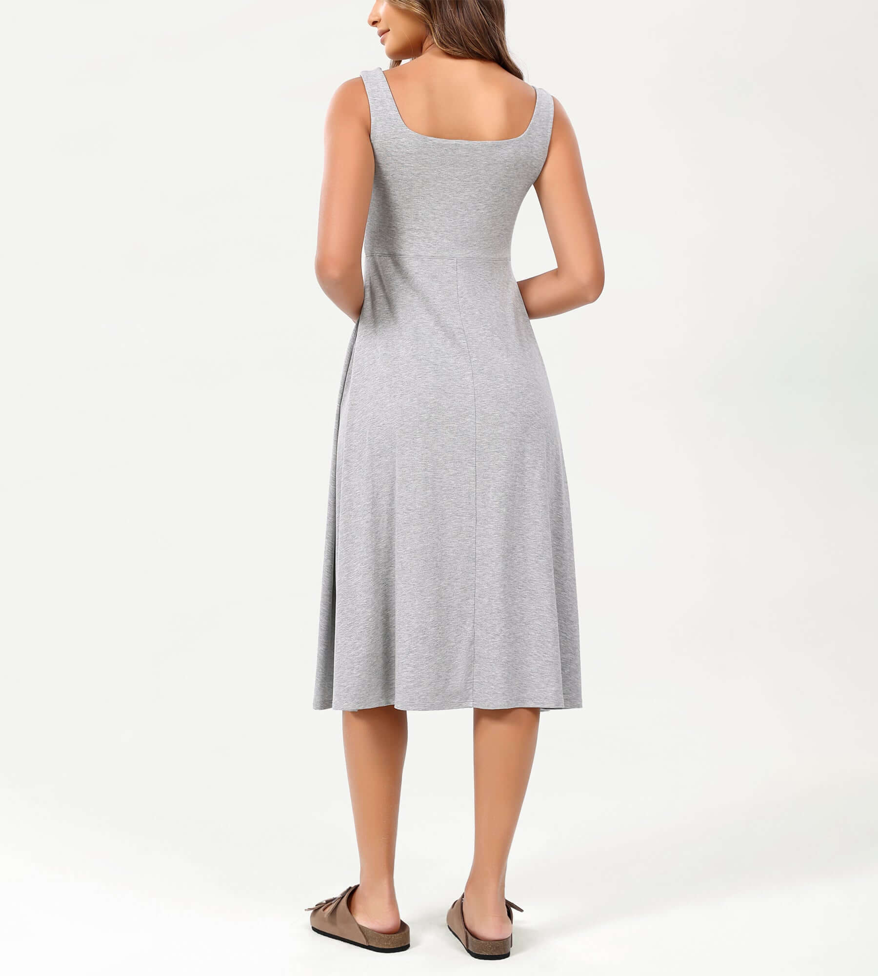Square Neck Casual Sleeveless Sundress Flare Tank Dress with Pockets - Image 24