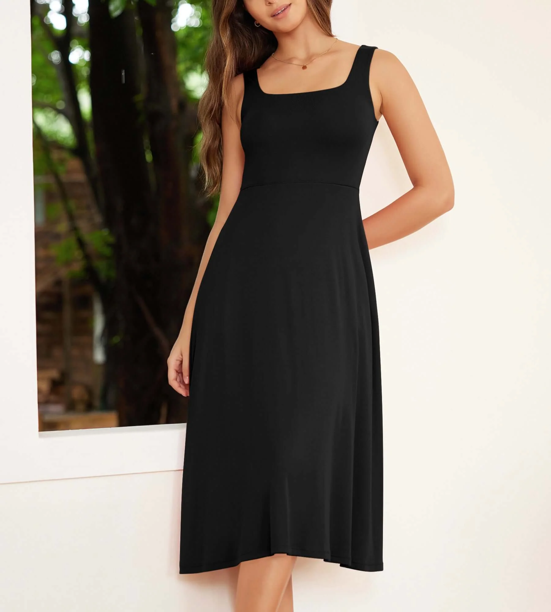 Square Neck Casual Sleeveless Sundress Flare Tank Dress with Pockets - Image 6