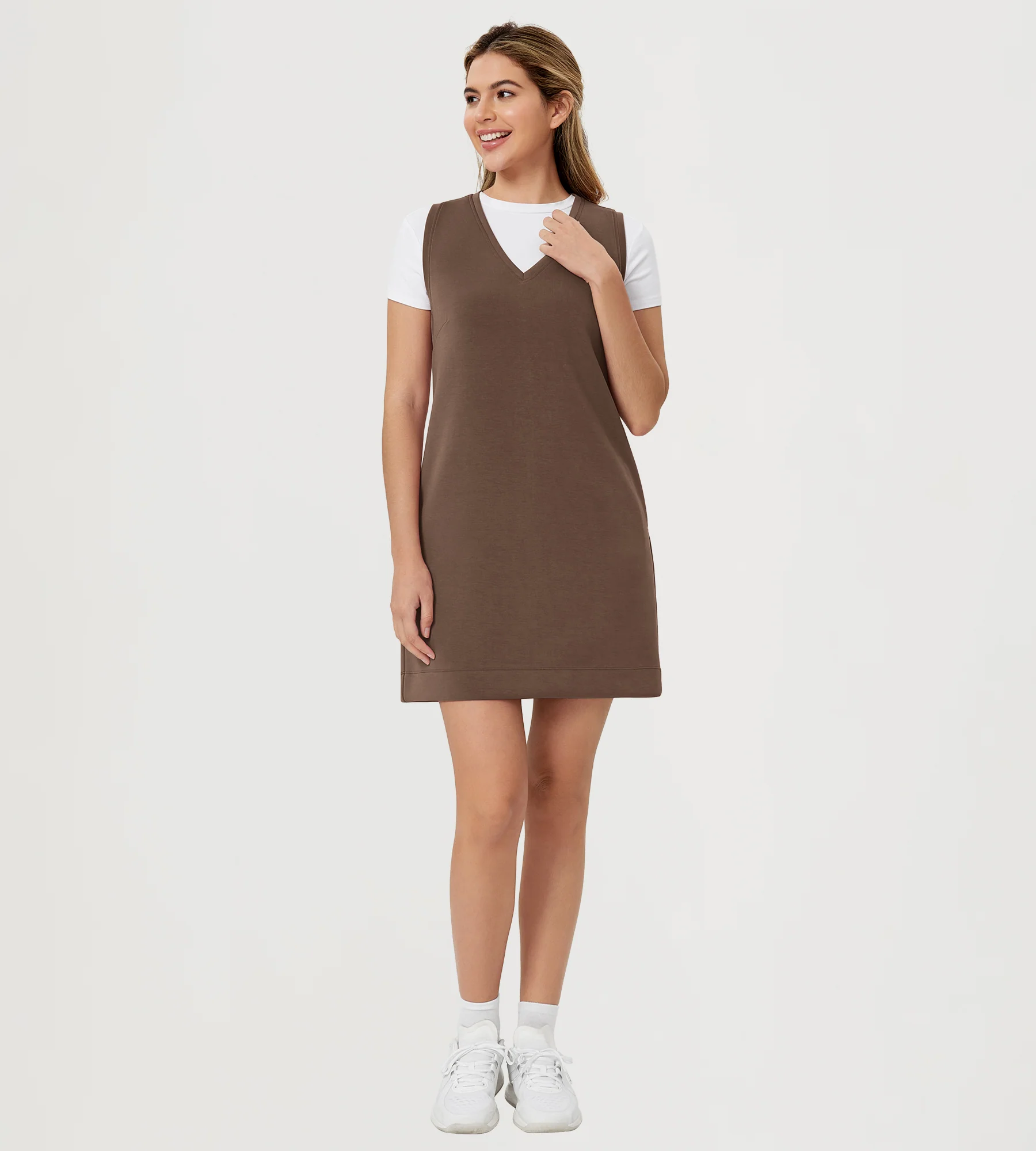 ODODOS V-Neck Tank Dress Sleeveless with Pocket - Image 42