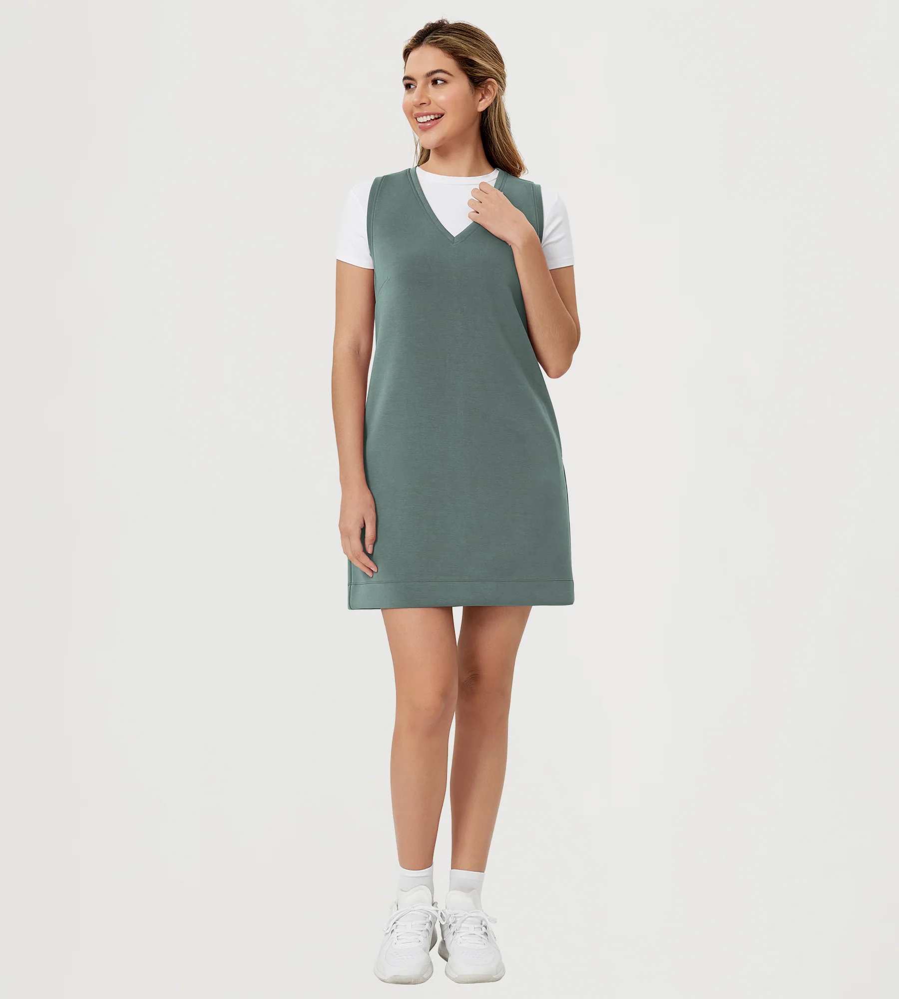 ODODOS V-Neck Tank Dress Sleeveless with Pocket - Image 47