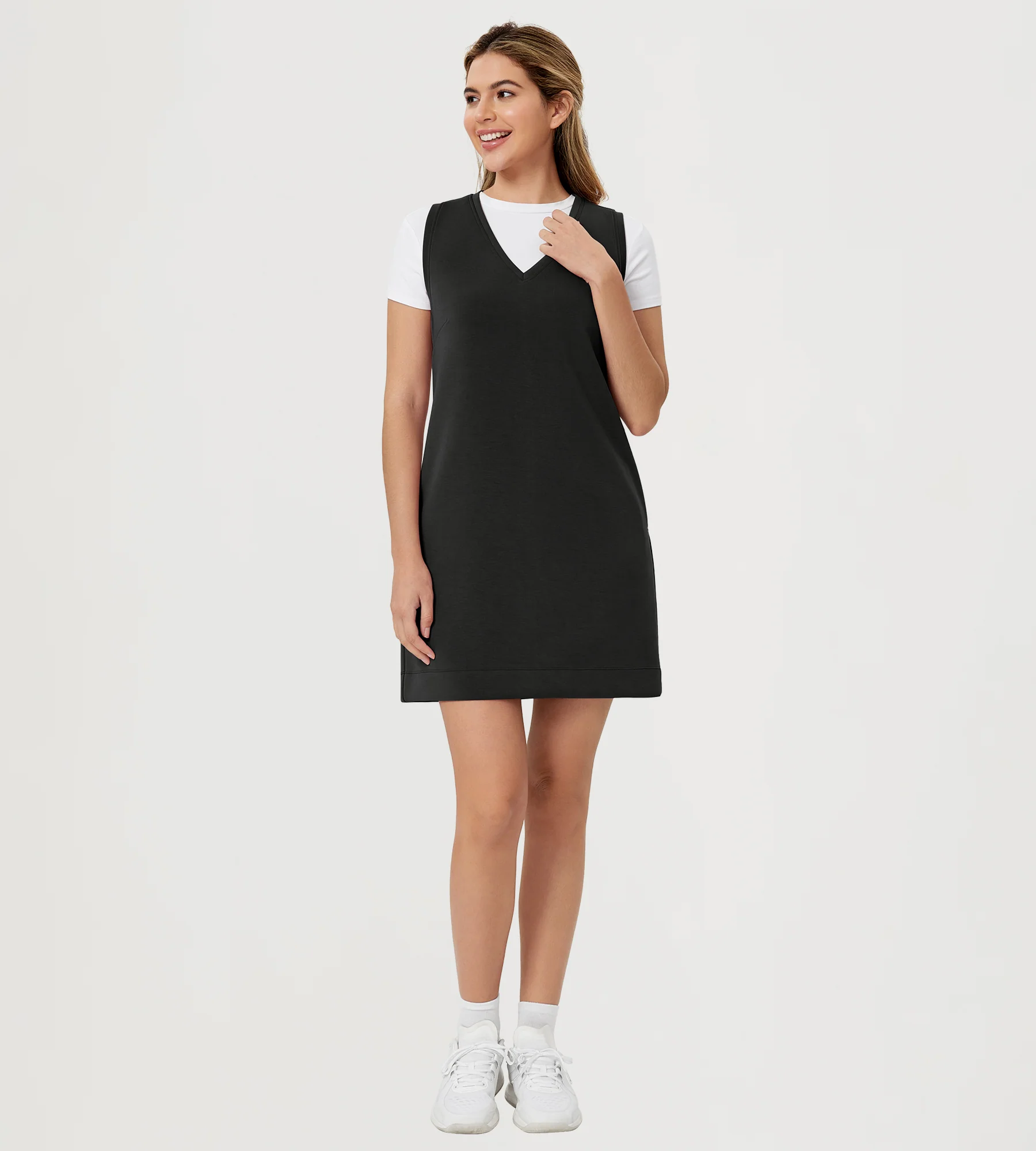 ODODOS V-Neck Tank Dress Sleeveless with Pocket - Image 7